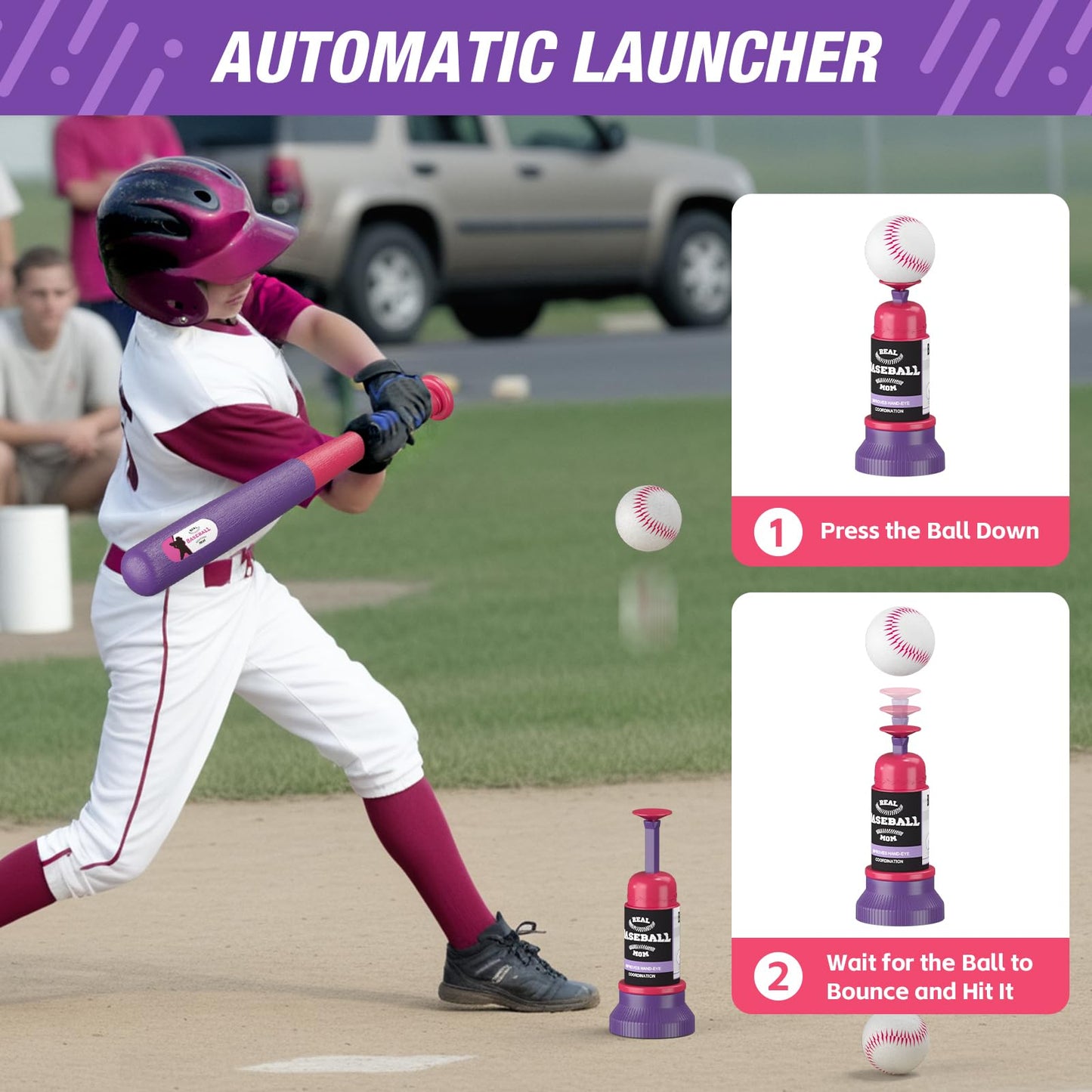 QDRAGON 4-in-1 Tball Set for Toddlers 3–8 | Adjustable Height, Auto Pitching, Indoor & Outdoor Play
