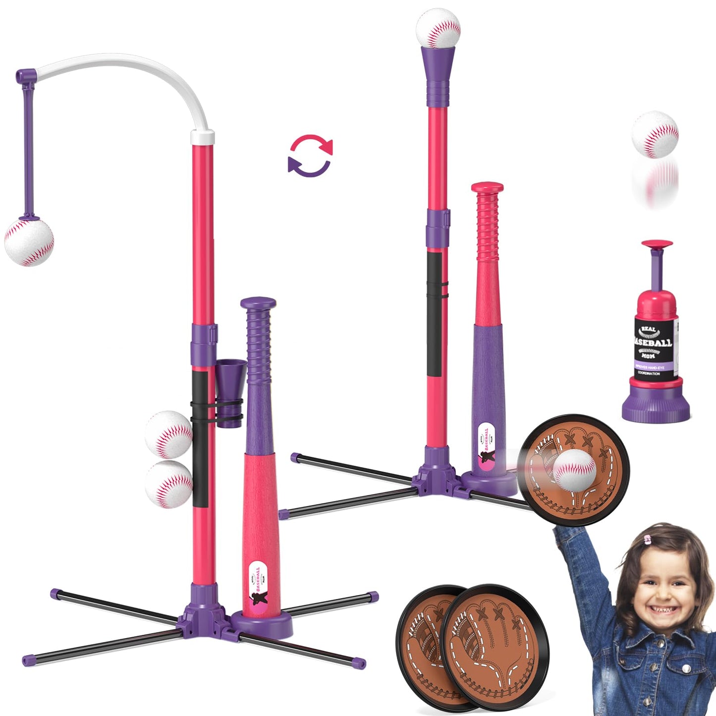 QDRAGON 4-in-1 Tball Set for Toddlers 3–8 | Adjustable Height, Auto Pitching, Indoor & Outdoor Play