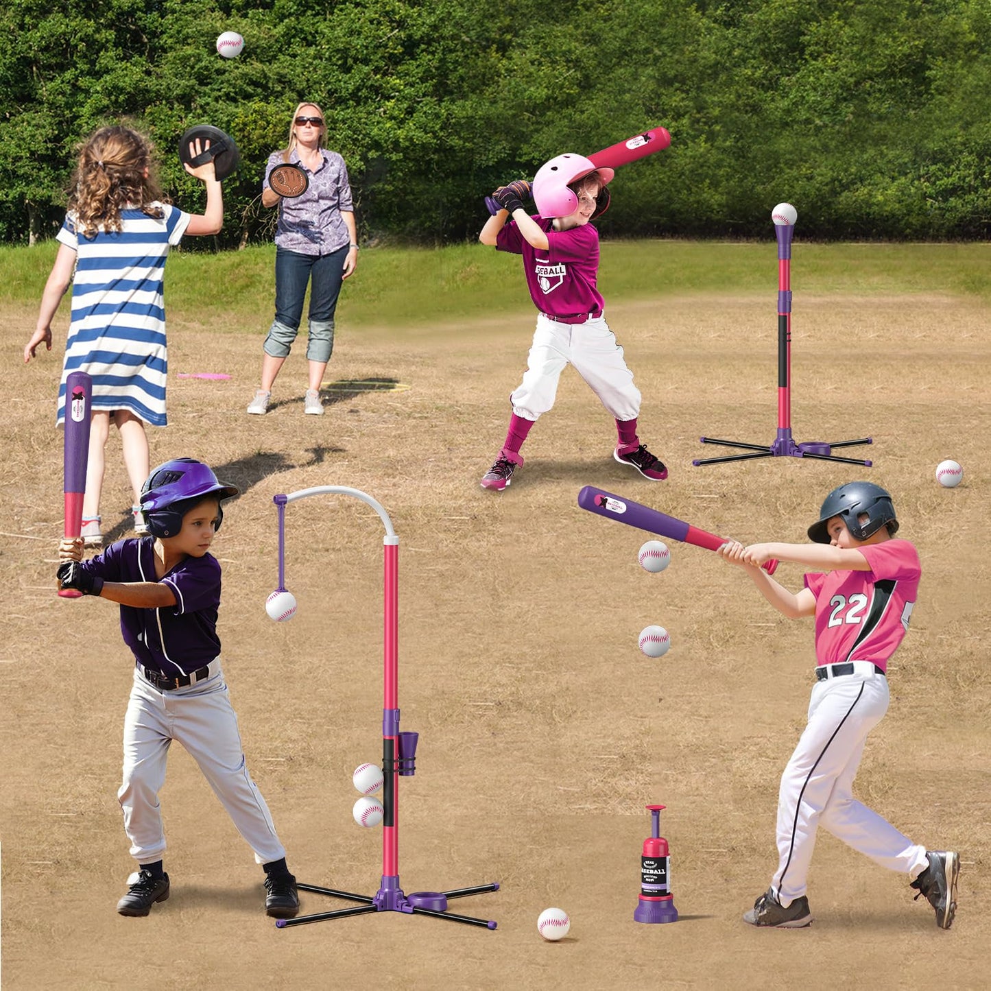 QDRAGON 4-in-1 Tball Set for Toddlers 3–8 | Adjustable Height, Auto Pitching, Indoor & Outdoor Play