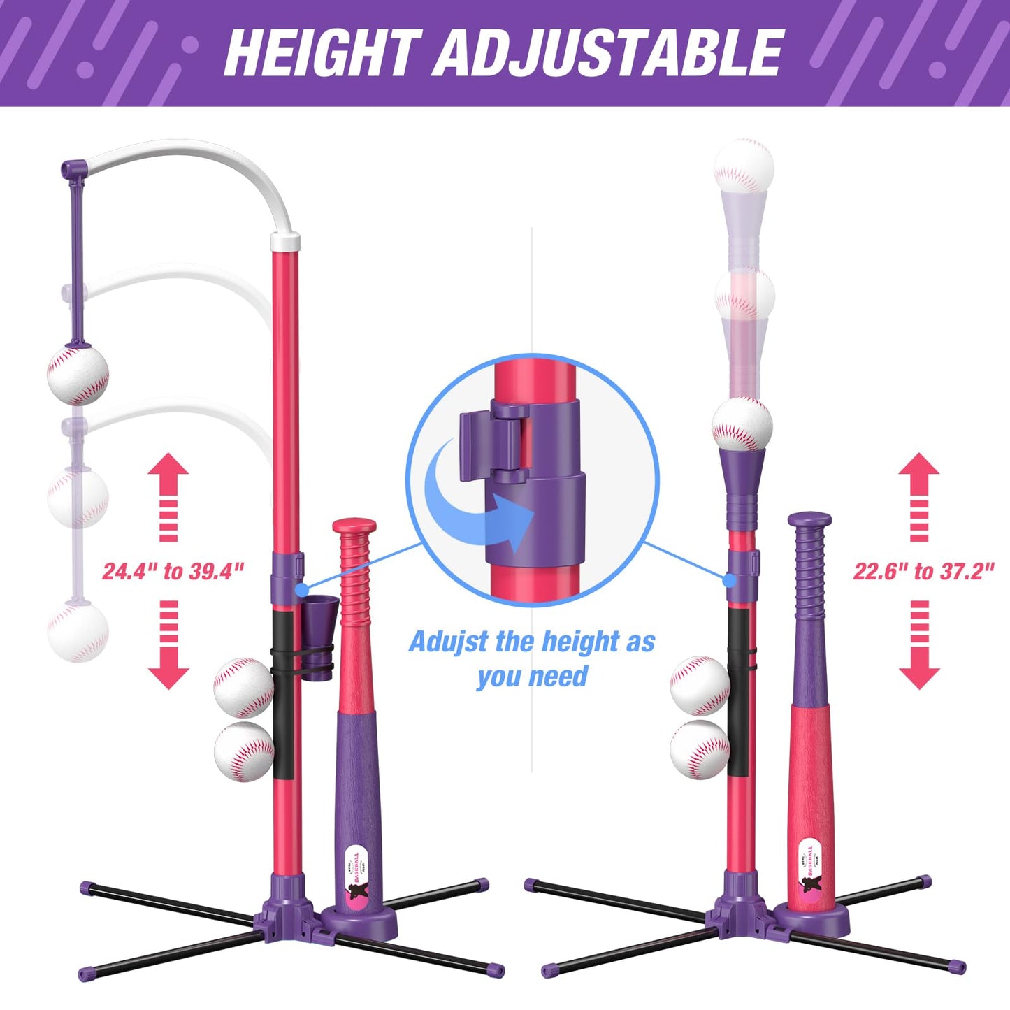 QDRAGON 4-in-1 Tball Set for Toddlers 3–8 | Adjustable Height, Auto Pitching, Indoor & Outdoor Play