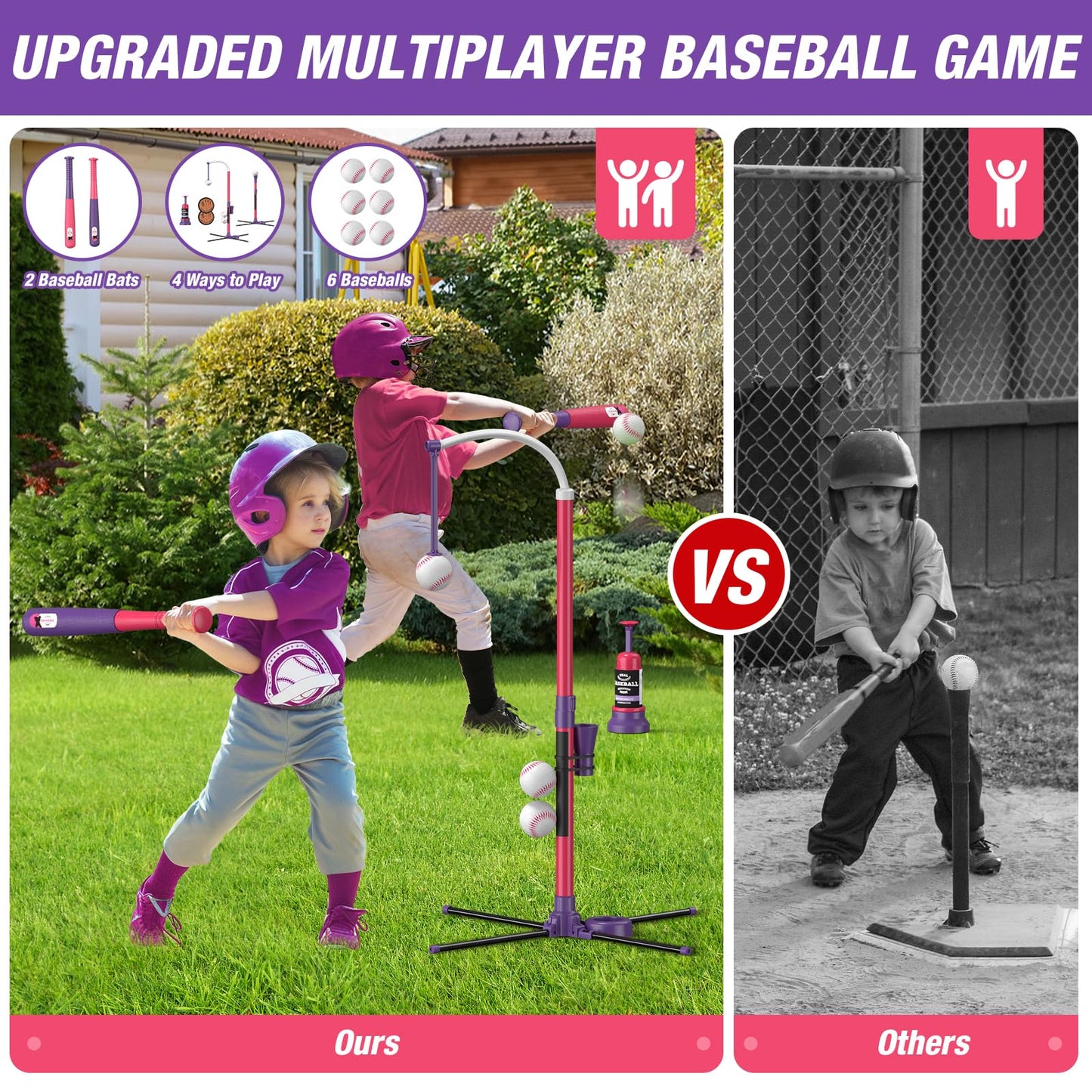 QDRAGON 4-in-1 Tball Set for Toddlers 3–8 | Adjustable Height, Auto Pitching, Indoor & Outdoor Play