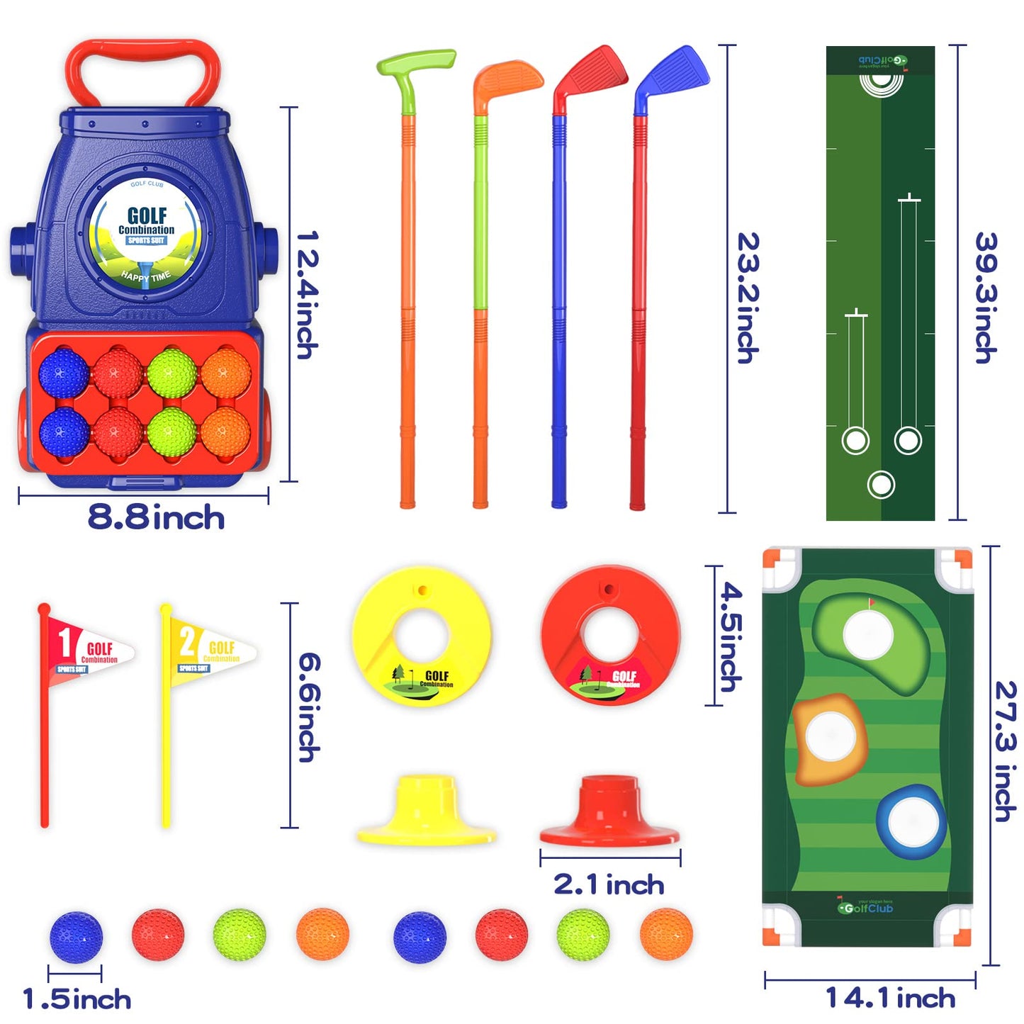 QDRAGON Kids Golf Set: 2-in-1 Toddler Golf & Cornhole for Indoor/Outdoor Play, Ages 3-8, Blue