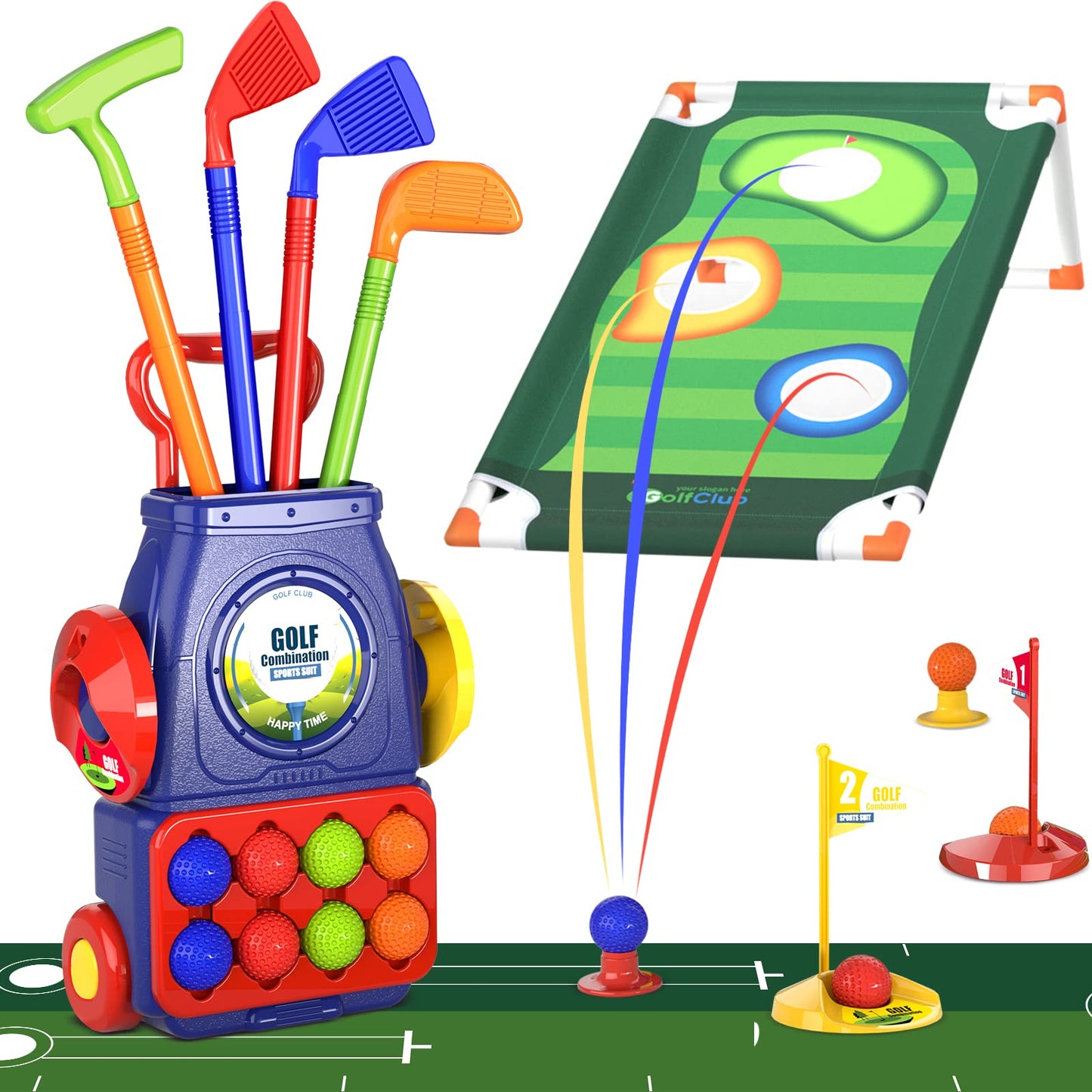 QDRAGON Kids Golf Set: 2-in-1 Toddler Golf & Cornhole for Indoor/Outdoor Play, Ages 3-8, Blue