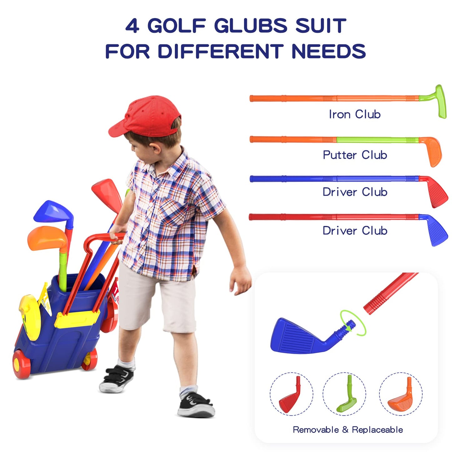 QDRAGON Kids Golf Set: 2-in-1 Toddler Golf & Cornhole for Indoor/Outdoor Play, Ages 3-8, Blue