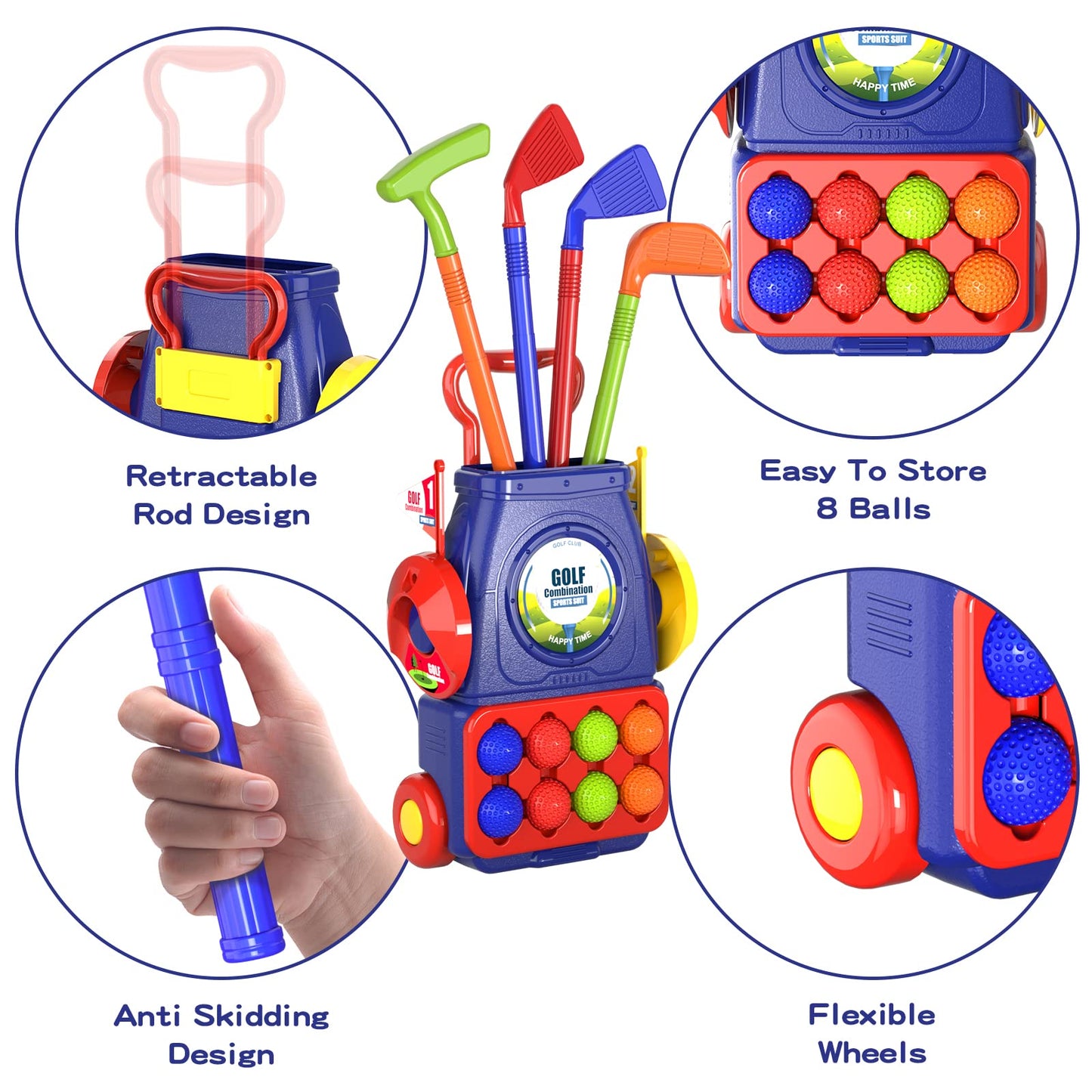 QDRAGON Kids Golf Set: 2-in-1 Toddler Golf & Cornhole for Indoor/Outdoor Play, Ages 3-8, Blue