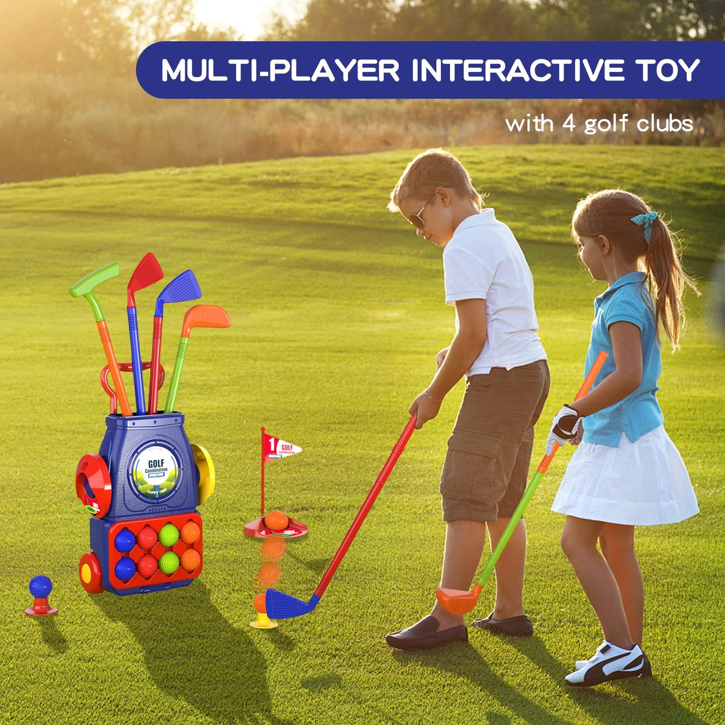 QDRAGON Kids Golf Set: 2-in-1 Toddler Golf & Cornhole for Indoor/Outdoor Play, Ages 3-8, Blue