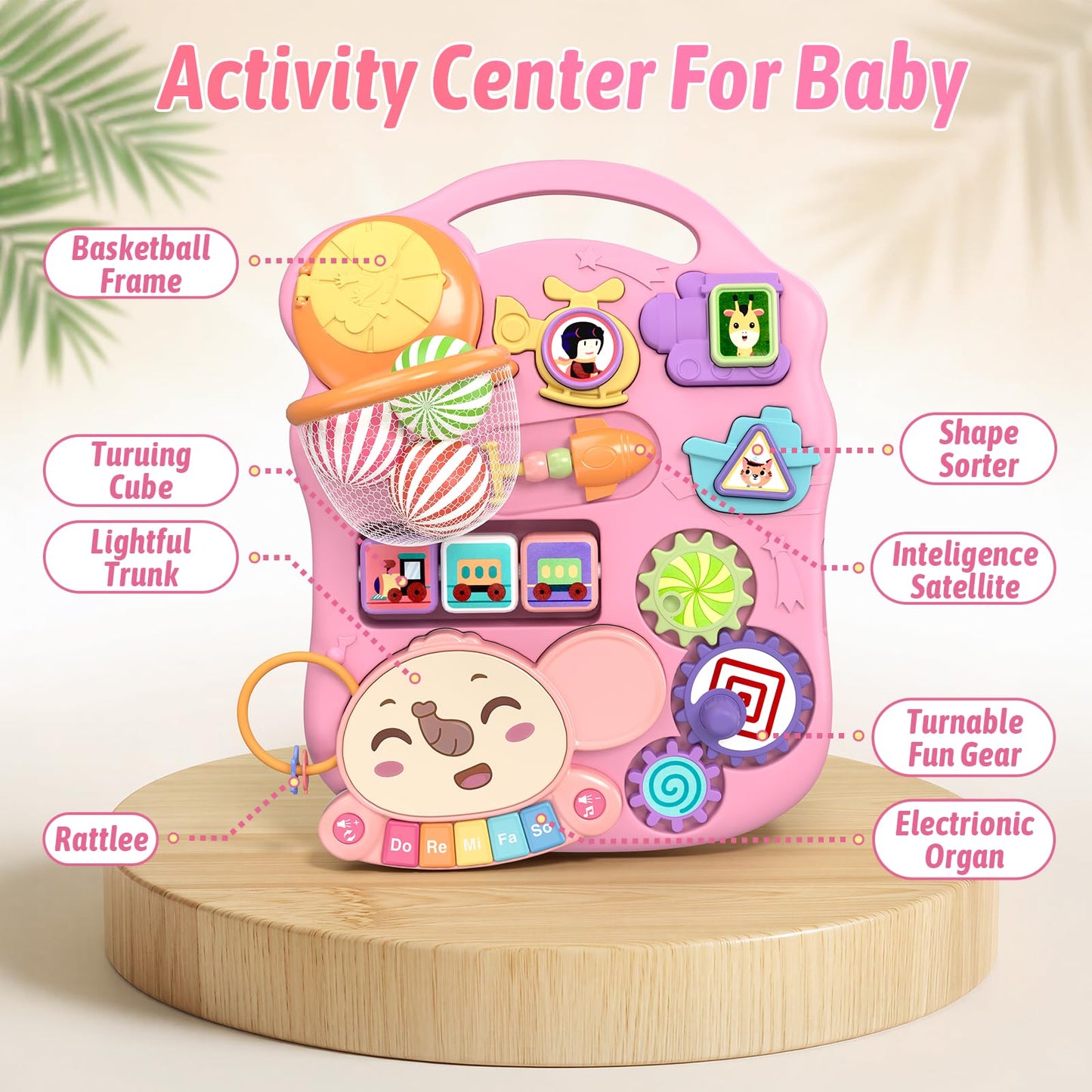 QDRAGON 3-in-1 Baby Walker & Activity Center – Pink Sit-to-Stand, Music Panel, 12+ Months