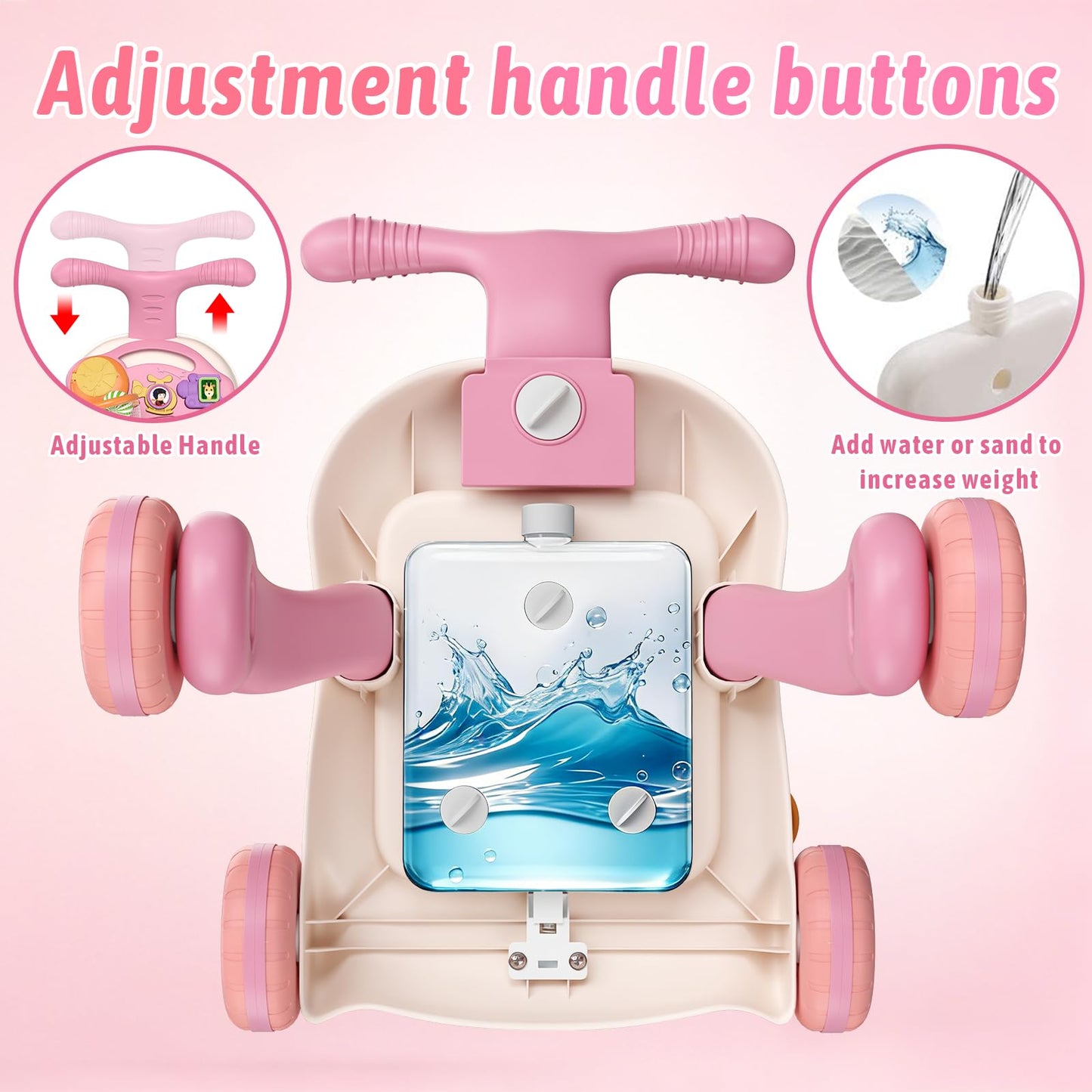 QDRAGON 3-in-1 Baby Walker & Activity Center – Pink Sit-to-Stand, Music Panel, 12+ Months