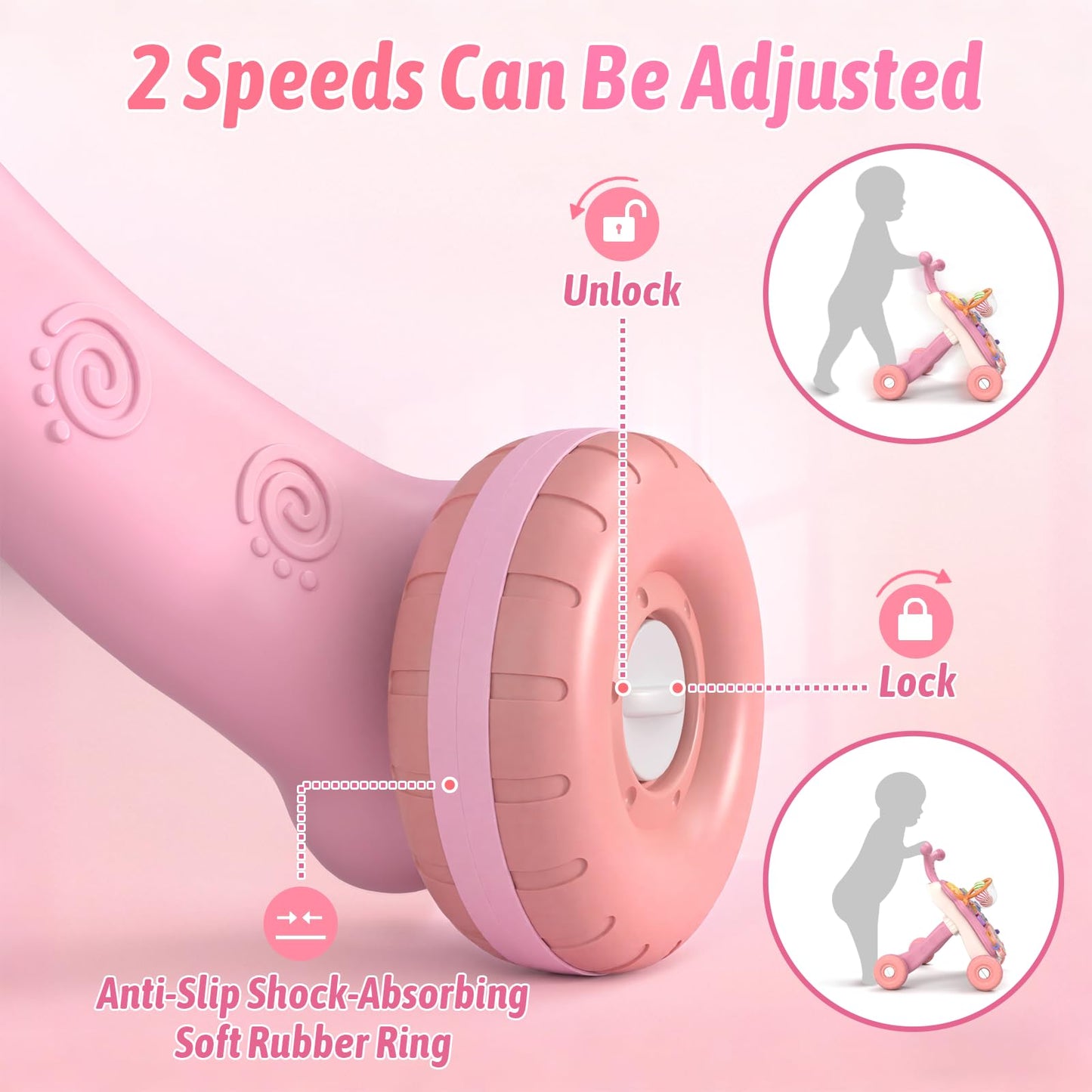 QDRAGON 3-in-1 Baby Walker & Activity Center – Pink Sit-to-Stand, Music Panel, 12+ Months