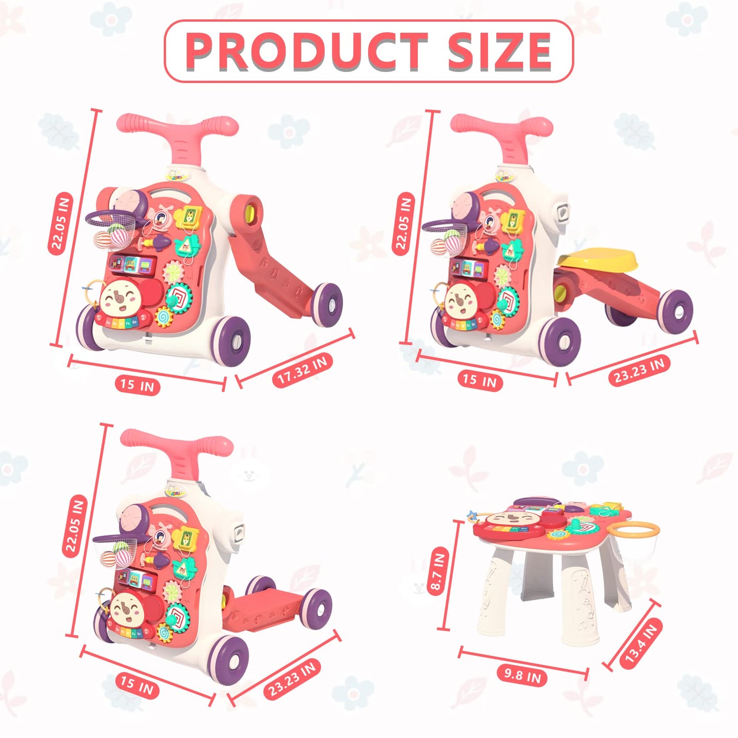 QDRAGON 5-in-1 Walker for Baby — 5 Modes, Red