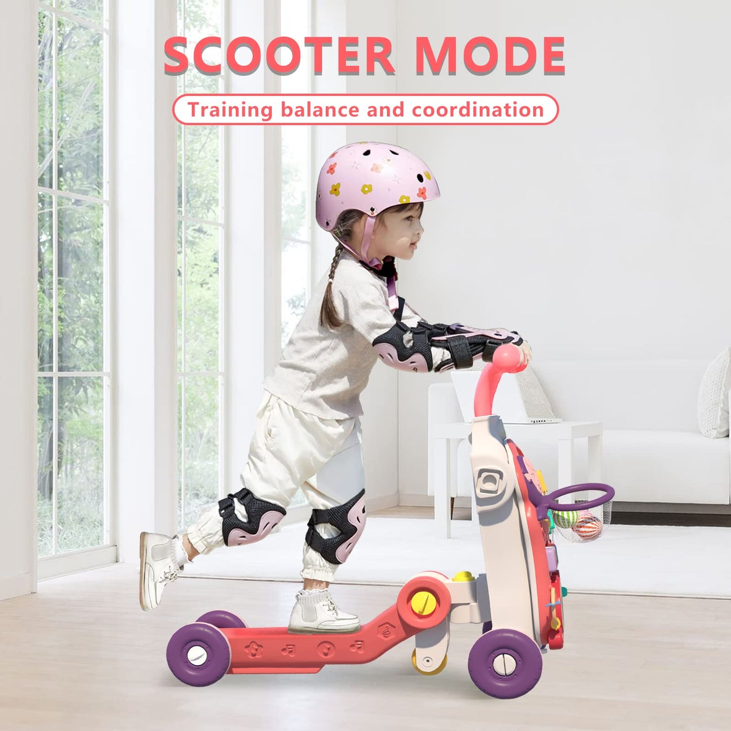 QDRAGON 5-in-1 Walker for Baby — 5 Modes, Red