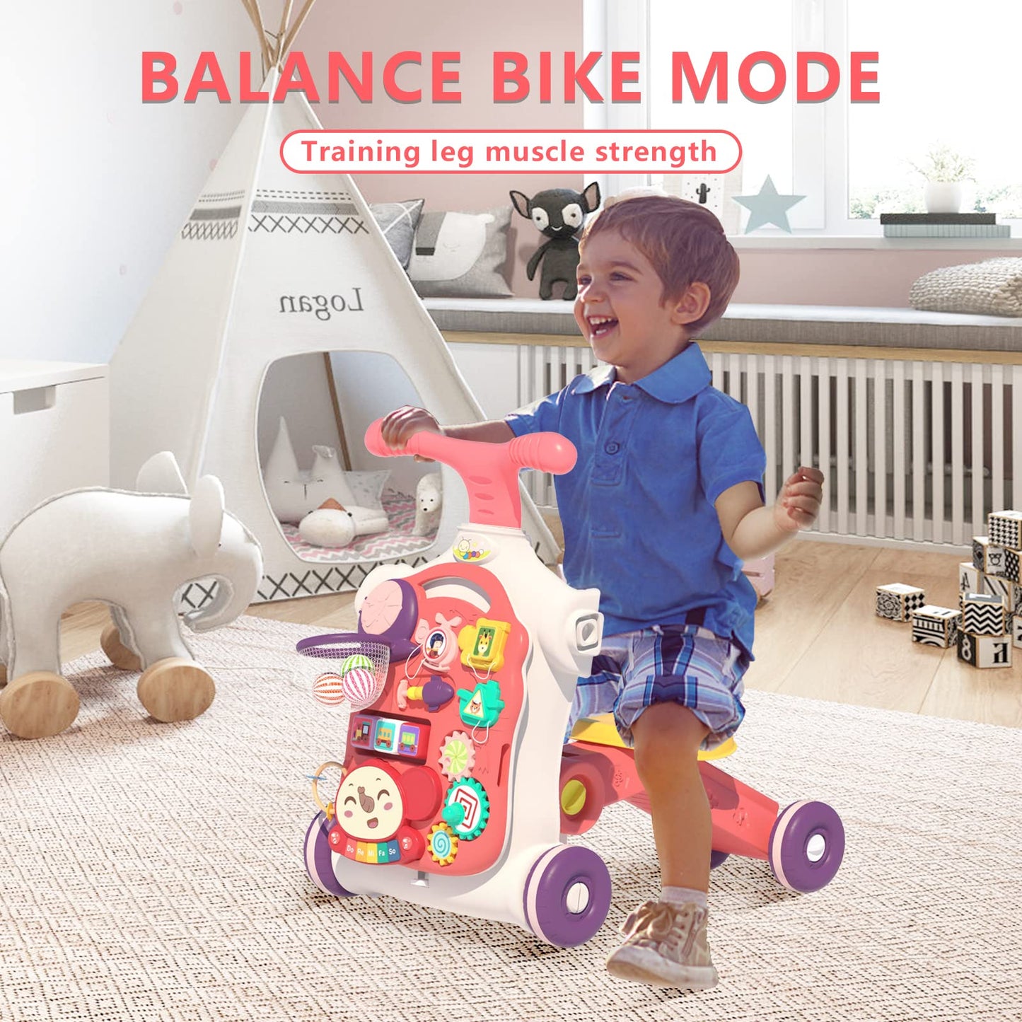 QDRAGON 5-in-1 Walker for Baby — 5 Modes, Red