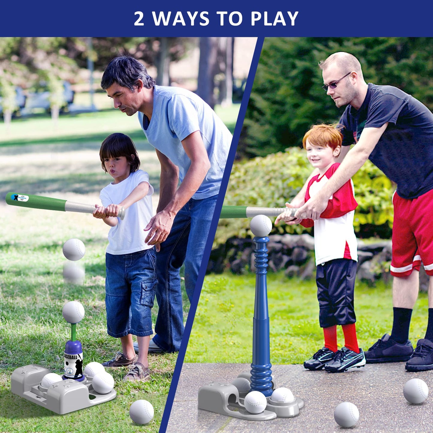 QDRAGON 2-in-1 T Ball Set for Kids 3-5 & 5-8 – Adjustable Tee & Automatic Pitching Machine