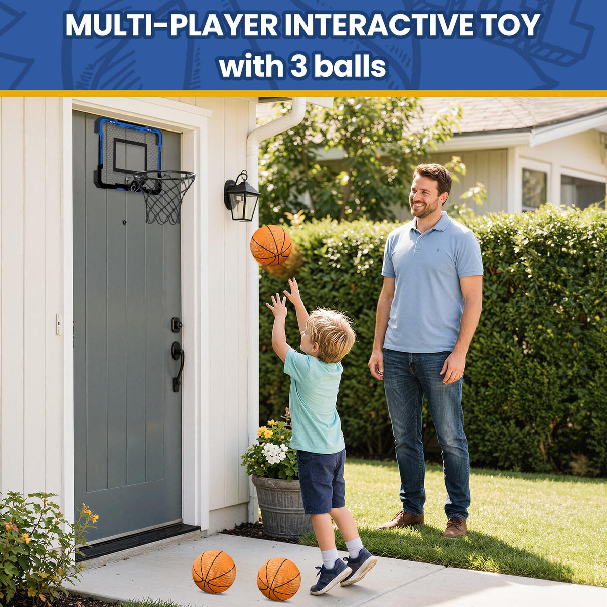 QDRAGON Mini Basketball Hoop – Over the Door Indoor (Blue) | 3 Balls & Inflator