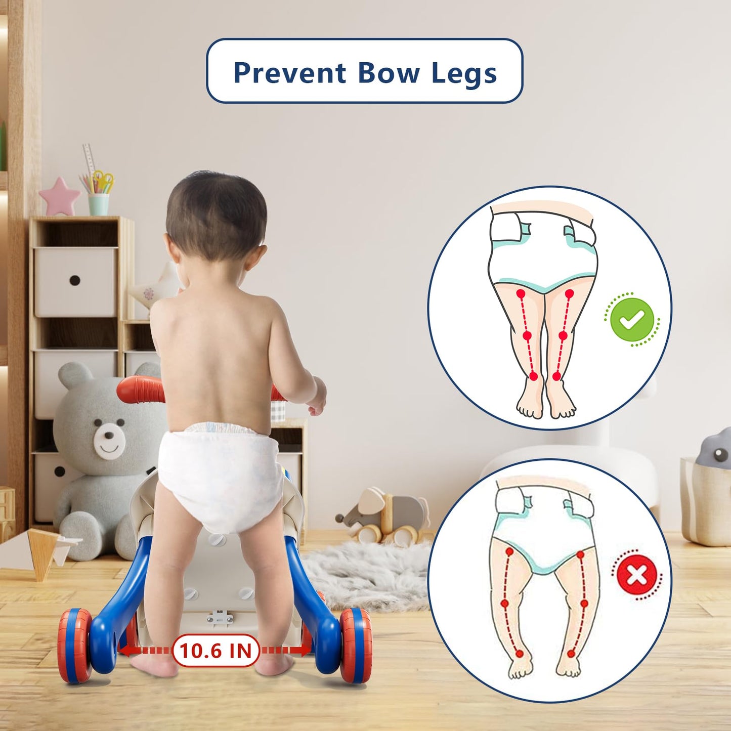 QDRAGON 3-in-1 Baby Walker & Activity Center – Learn to Walk, Sit-to-Stand Push Toy with Music Panel, Blue (12-18 Months)