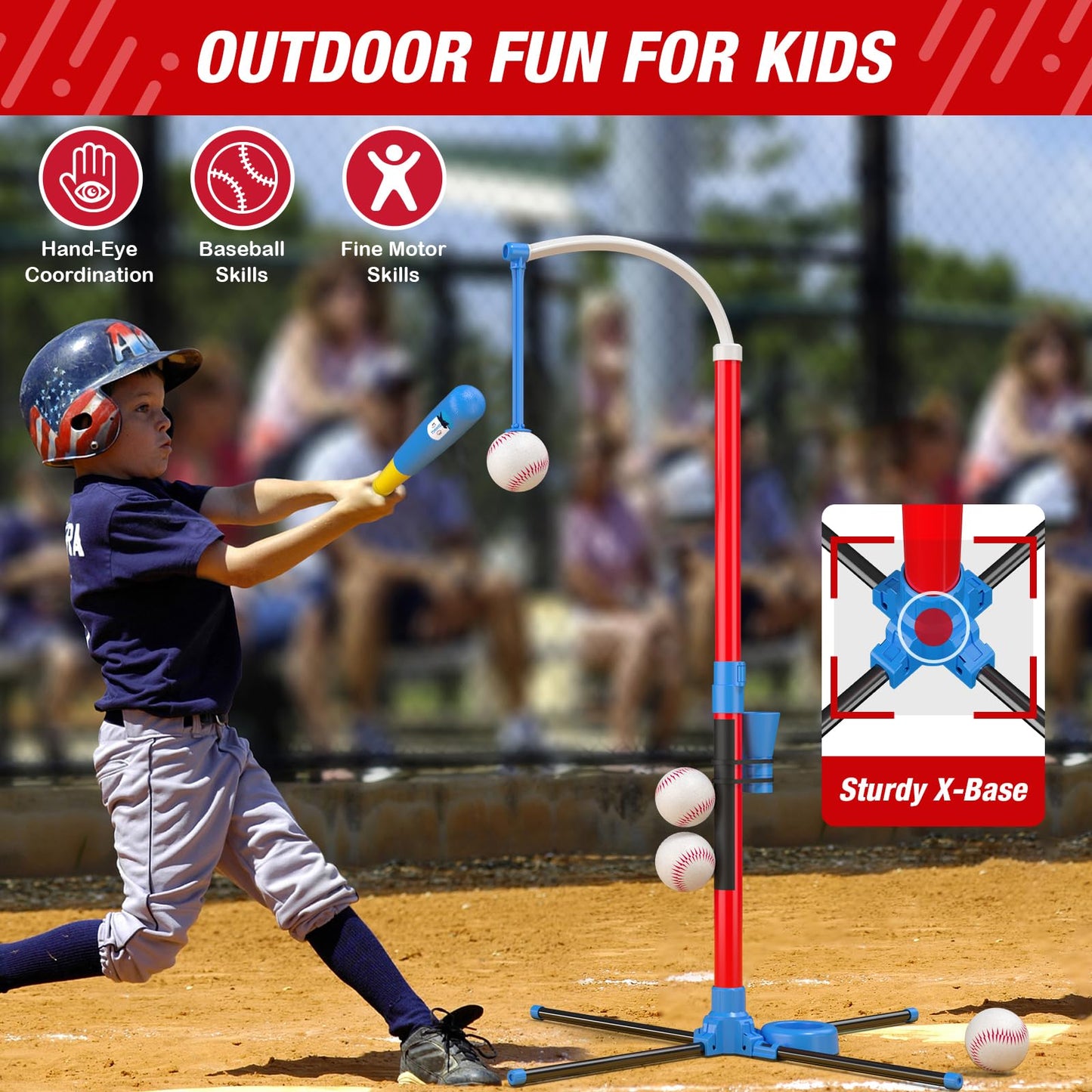 QDRAGON 4-in-1 Tball Set for Toddlers 3-5 - 2 Bats, Auto Pitcher, Indoor Outdoor Play