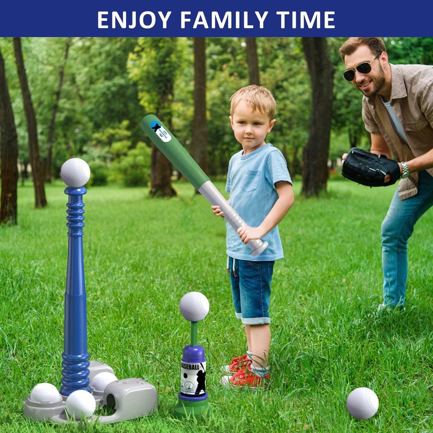QDRAGON 2-in-1 T Ball Set for Kids 3-5 & 5-8 – Adjustable Tee & Automatic Pitching Machine