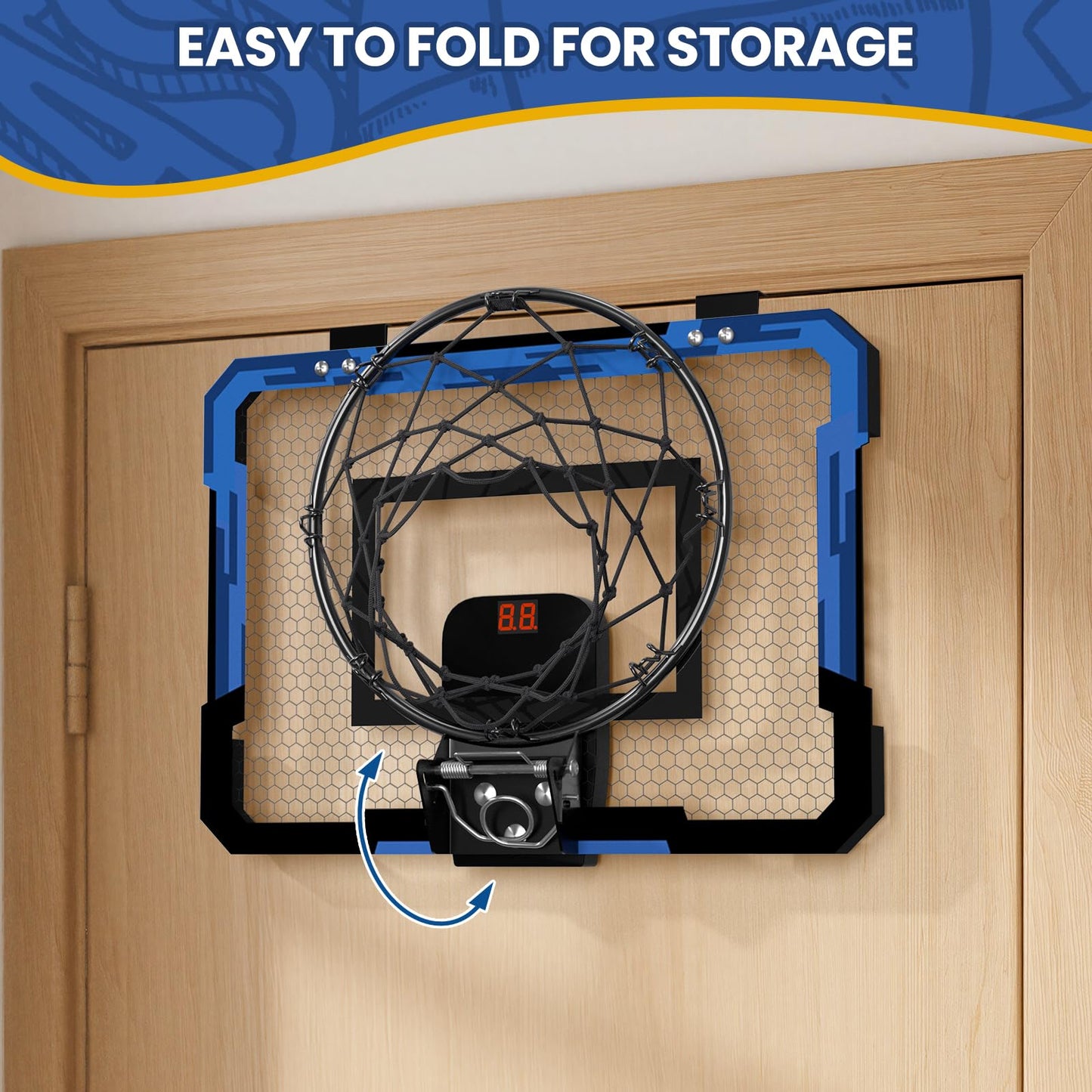 QDRAGON Indoor Basketball Hoop for Kids – Over-the-Door Mini Hoop with Scoreboard