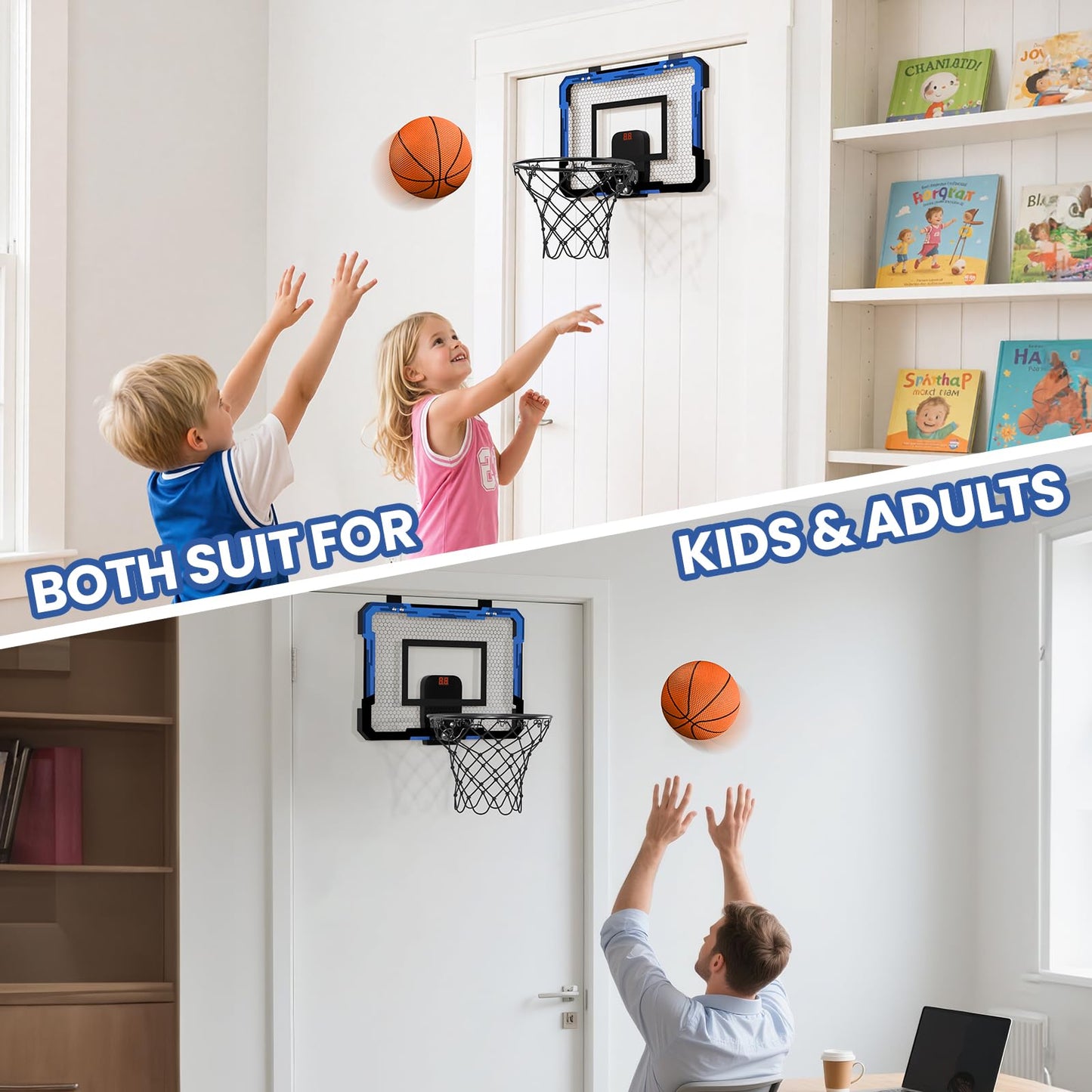 QDRAGON Indoor Basketball Hoop for Kids – Over-the-Door Mini Hoop with Scoreboard