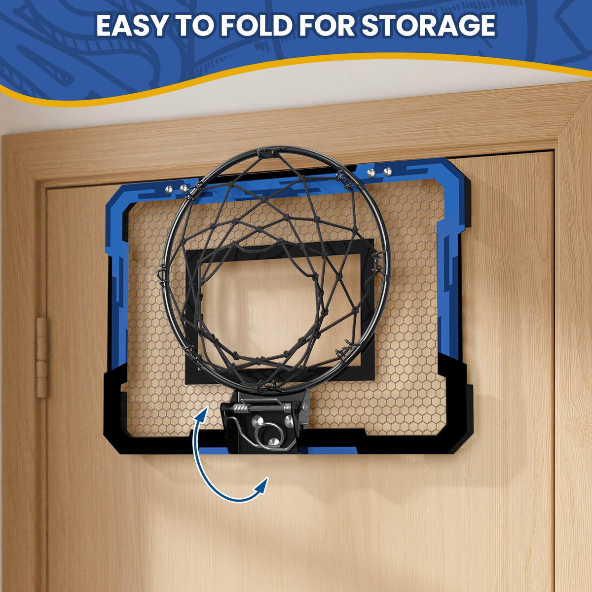 QDRAGON Mini Basketball Hoop – Over the Door Indoor (Blue) | 3 Balls & Inflator