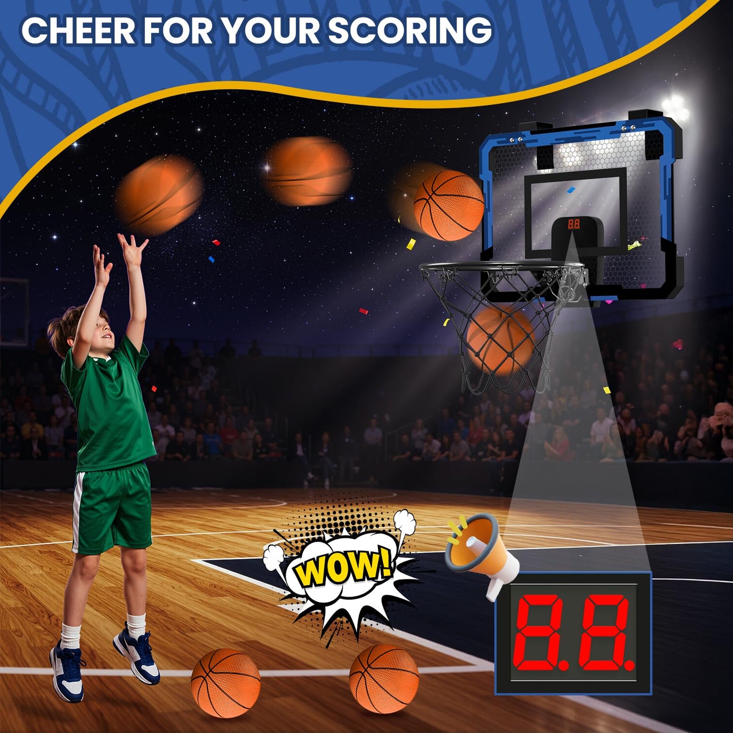QDRAGON Indoor Basketball Hoop for Kids – Over-the-Door Mini Hoop with Scoreboard