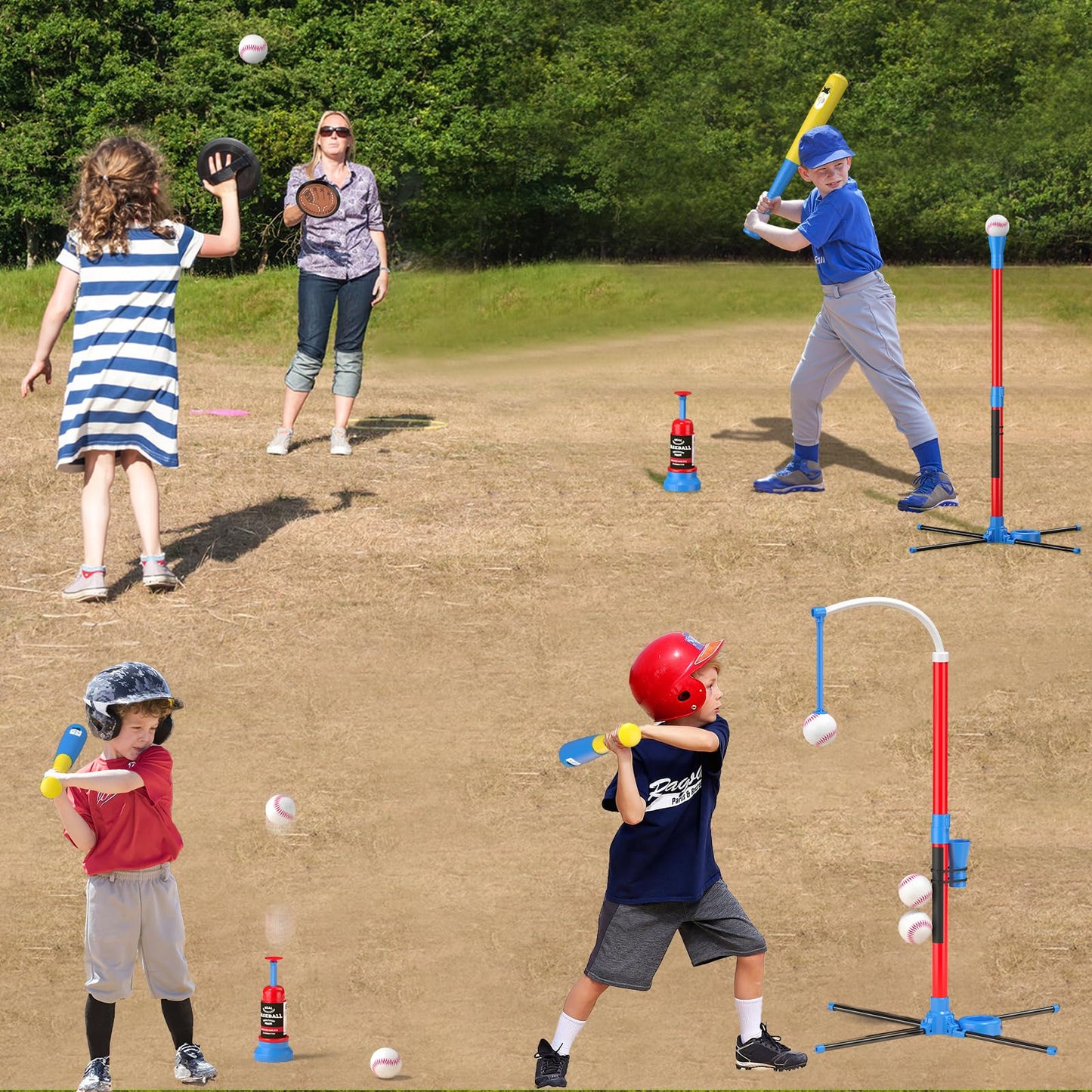QDRAGON 4-in-1 Tball Set for Toddlers 3-5 - 2 Bats, Auto Pitcher, Indoor Outdoor Play