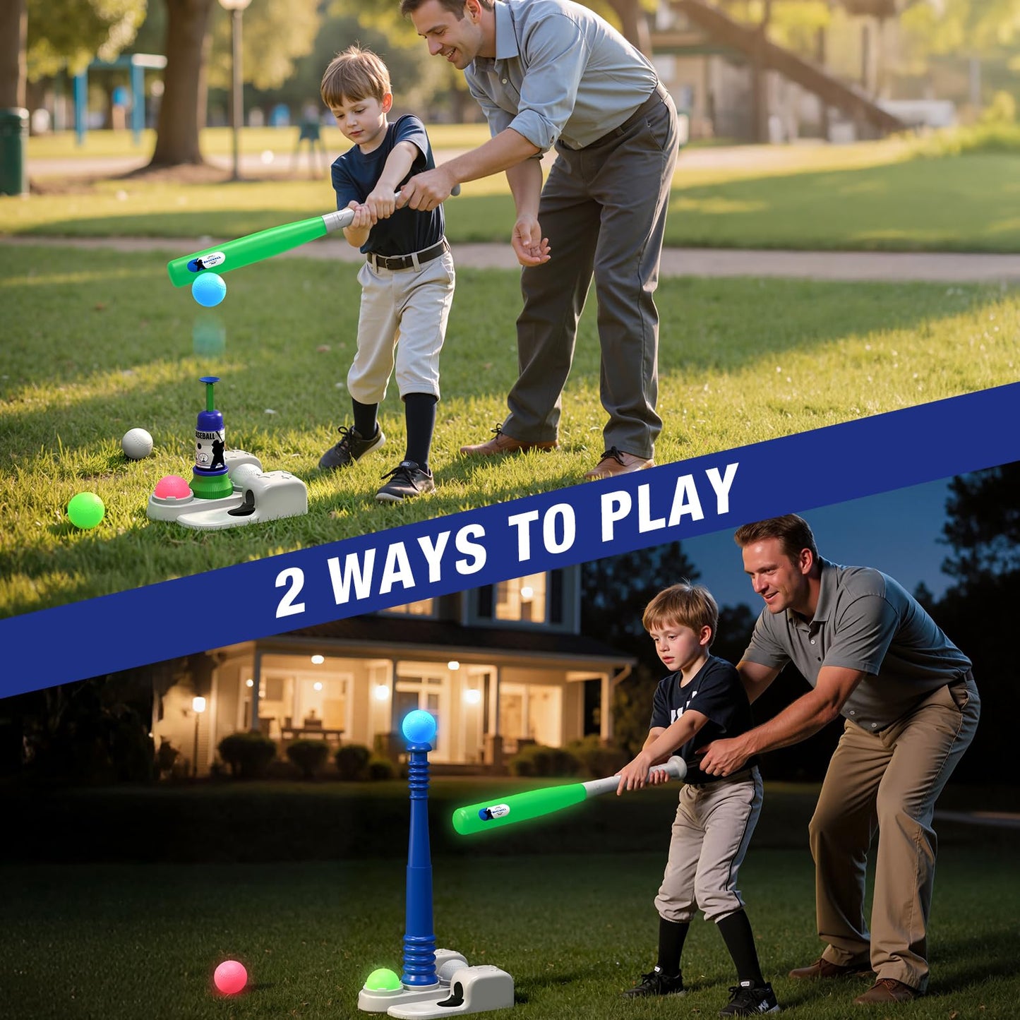 QDRAGON LED Tball Set for Kids 3-8 – Glow-in-the-Dark Tee Ball, All-in-One Outdoor Toy