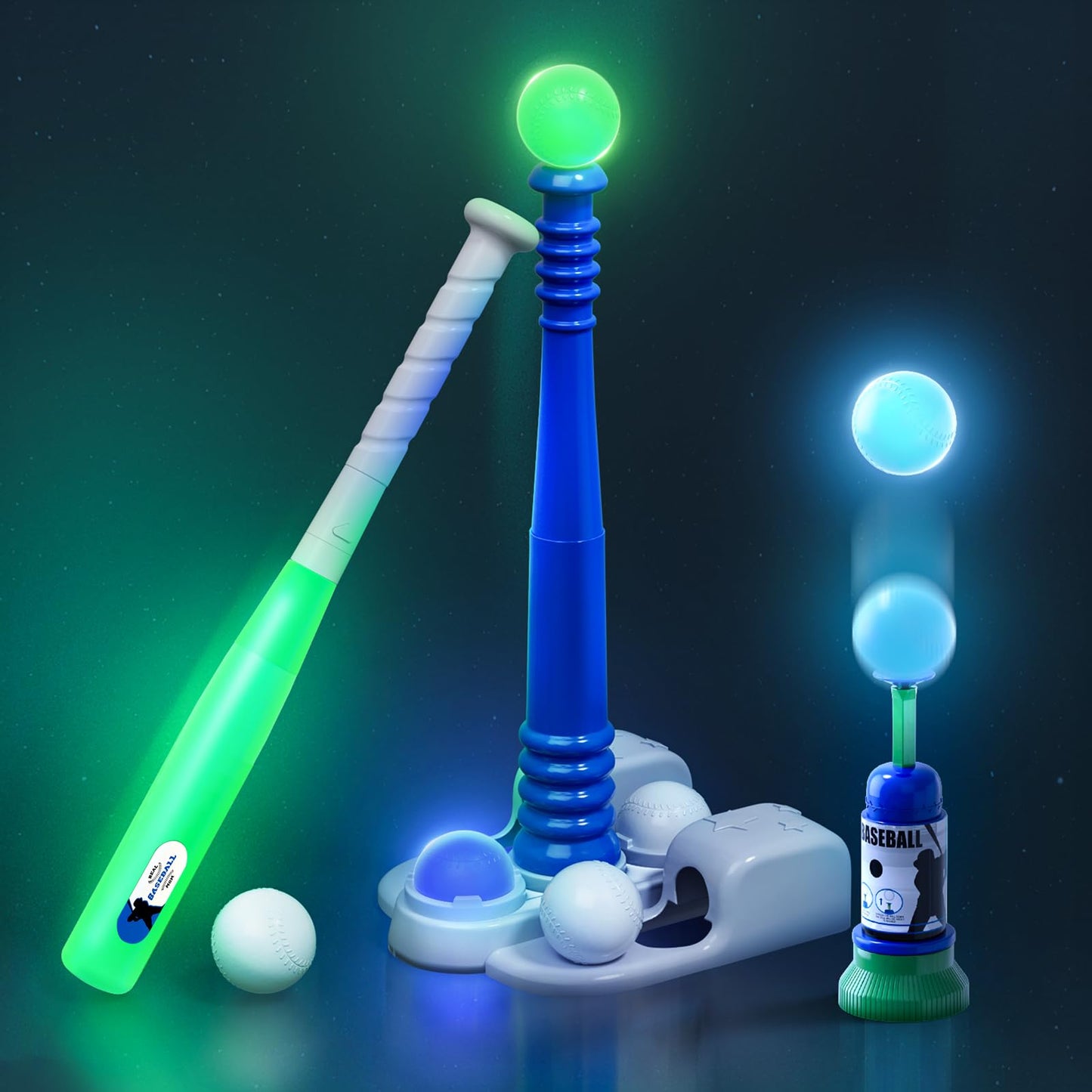QDRAGON LED Tball Set for Kids 3-8 – Glow-in-the-Dark Tee Ball, All-in-One Outdoor Toy