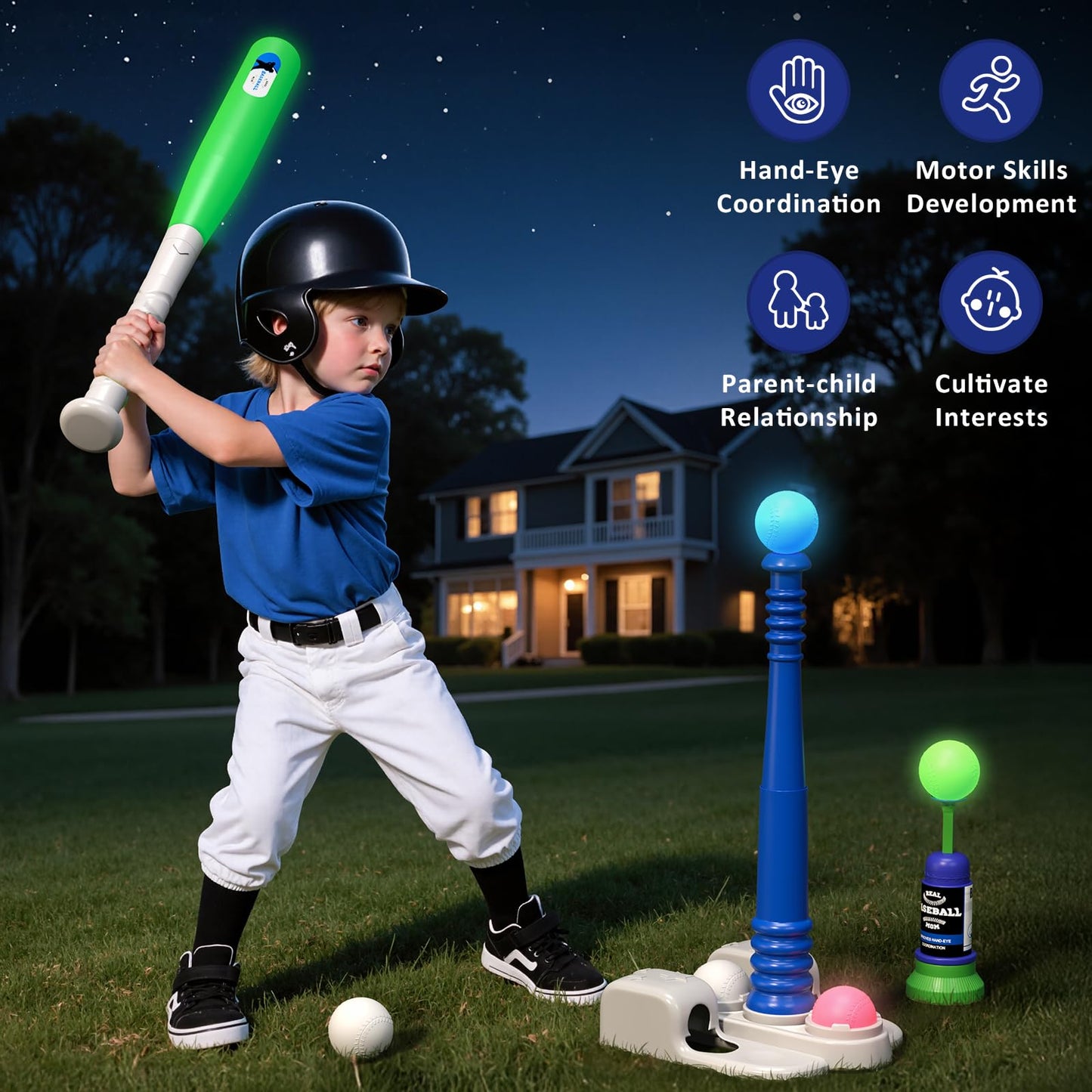 QDRAGON LED Tball Set for Kids 3-8 – Glow-in-the-Dark Tee Ball, All-in-One Outdoor Toy