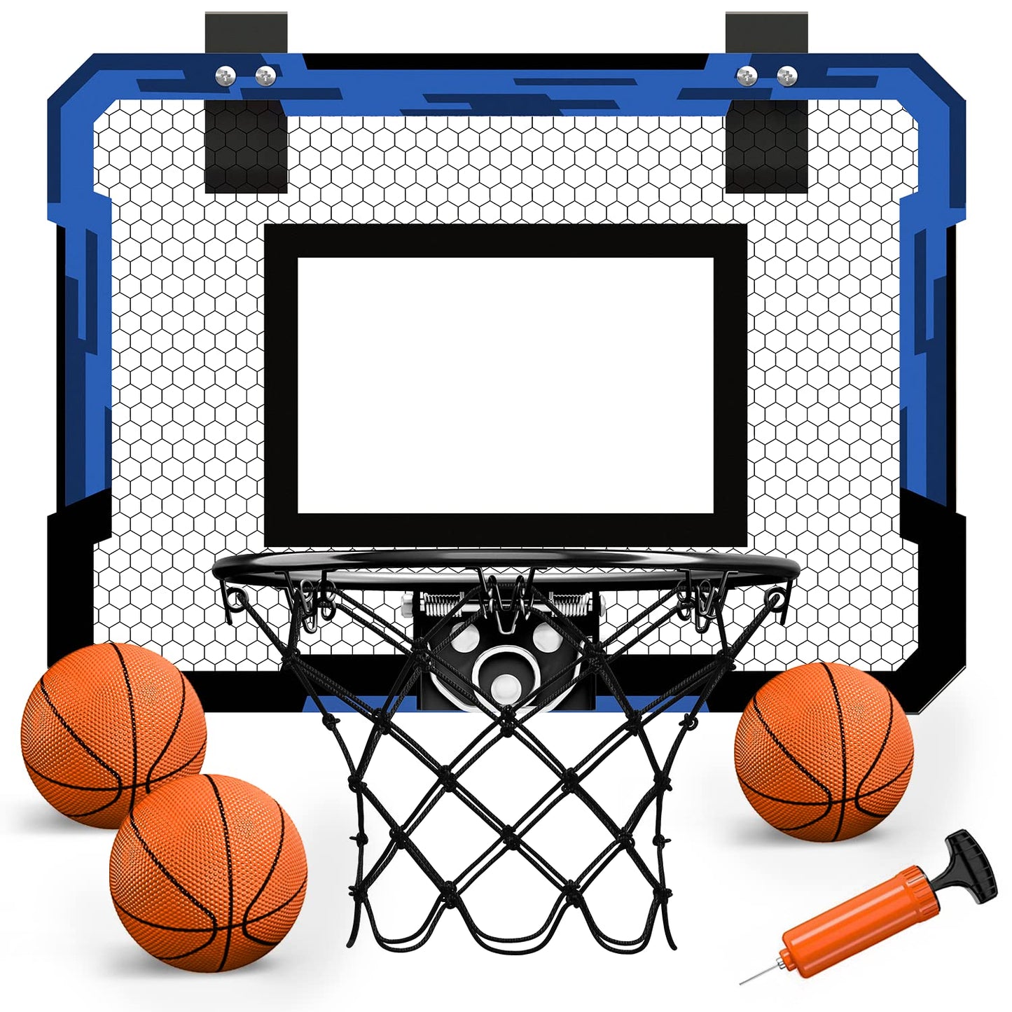 QDRAGON Mini Basketball Hoop – Over the Door Indoor (Blue) | 3 Balls & Inflator