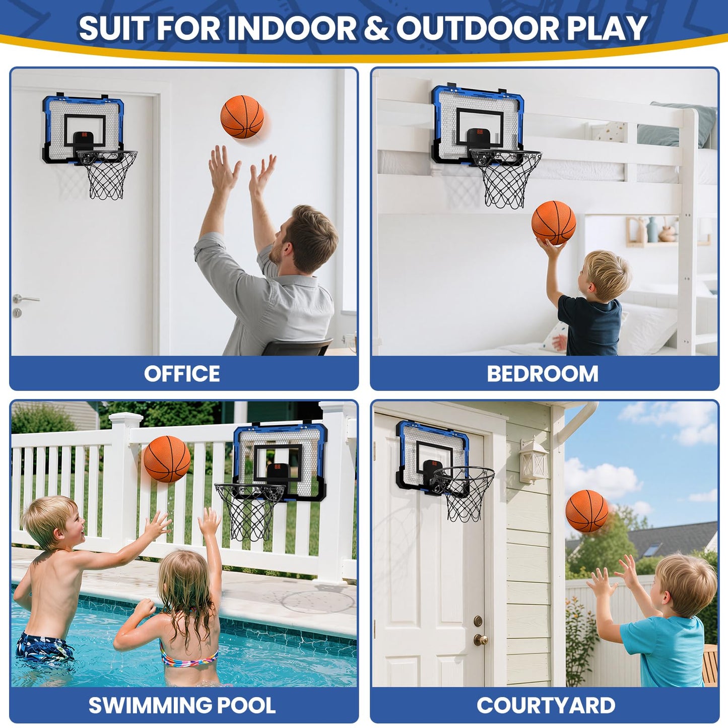QDRAGON Indoor Basketball Hoop for Kids – Over-the-Door Mini Hoop with Scoreboard