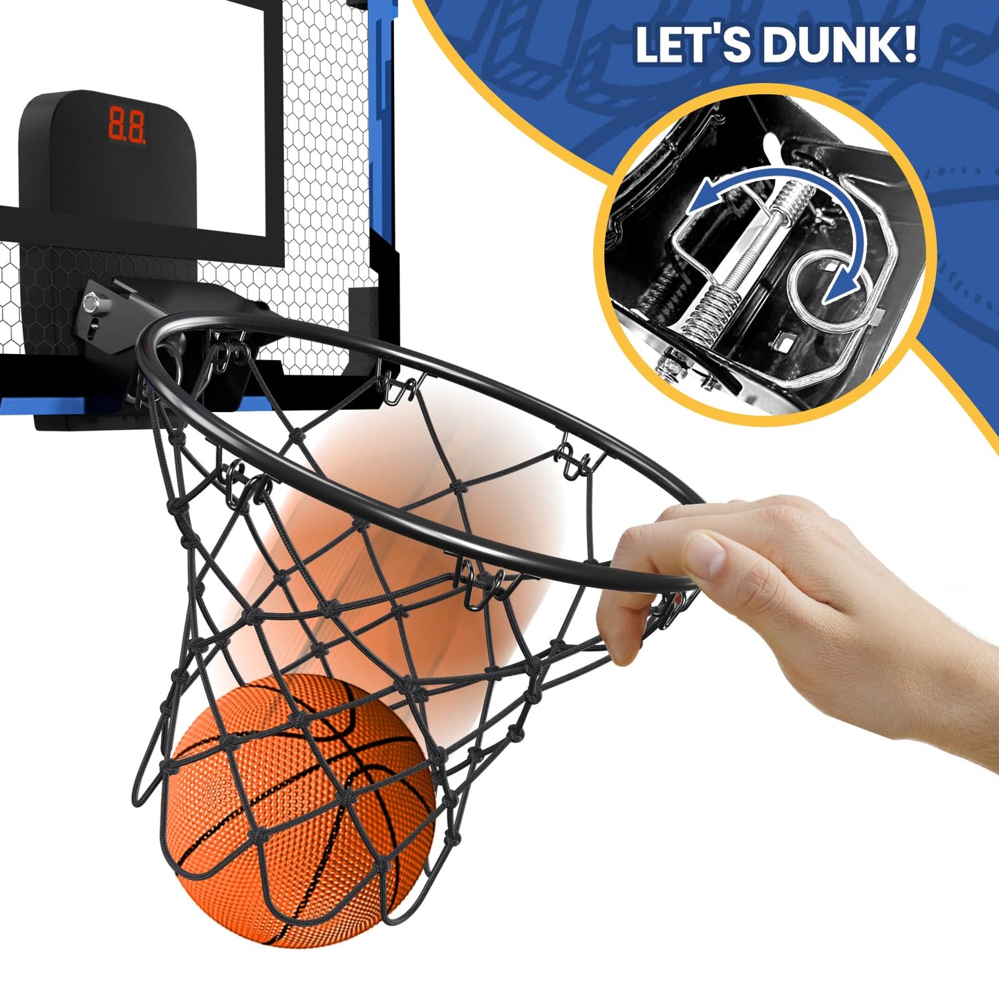 QDRAGON Indoor Basketball Hoop for Kids – Over-the-Door Mini Hoop with Scoreboard