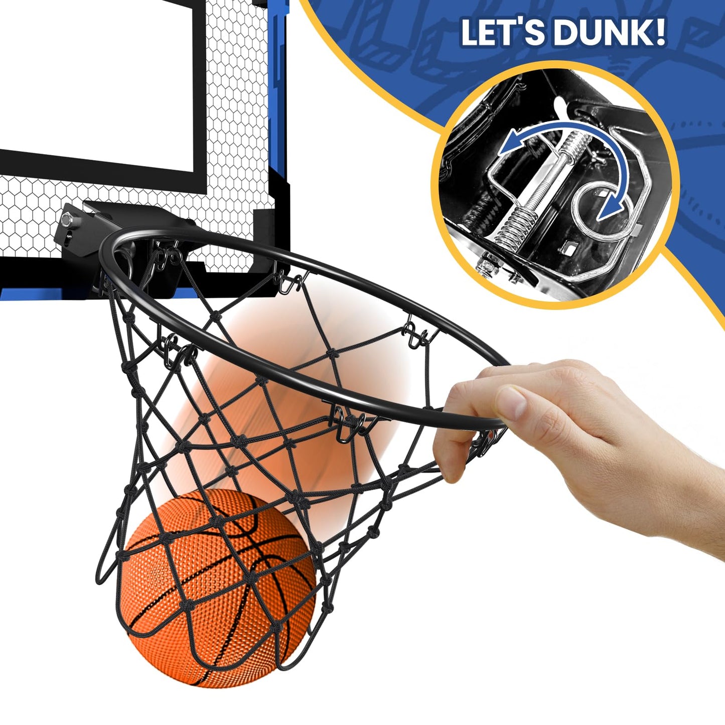 QDRAGON Mini Basketball Hoop – Over the Door Indoor (Blue) | 3 Balls & Inflator