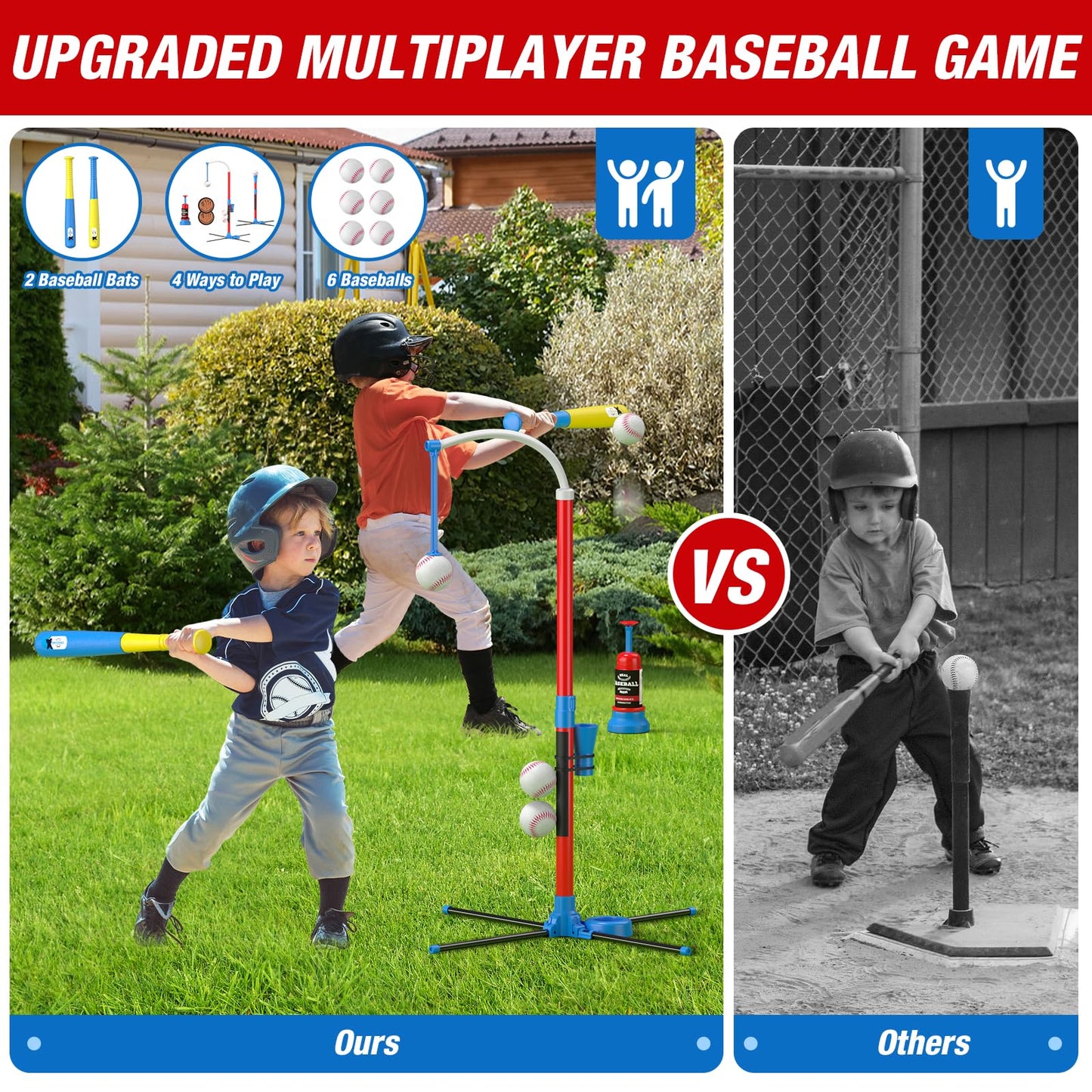QDRAGON 4-in-1 Tball Set for Toddlers 3-5 - 2 Bats, Auto Pitcher, Indoor Outdoor Play