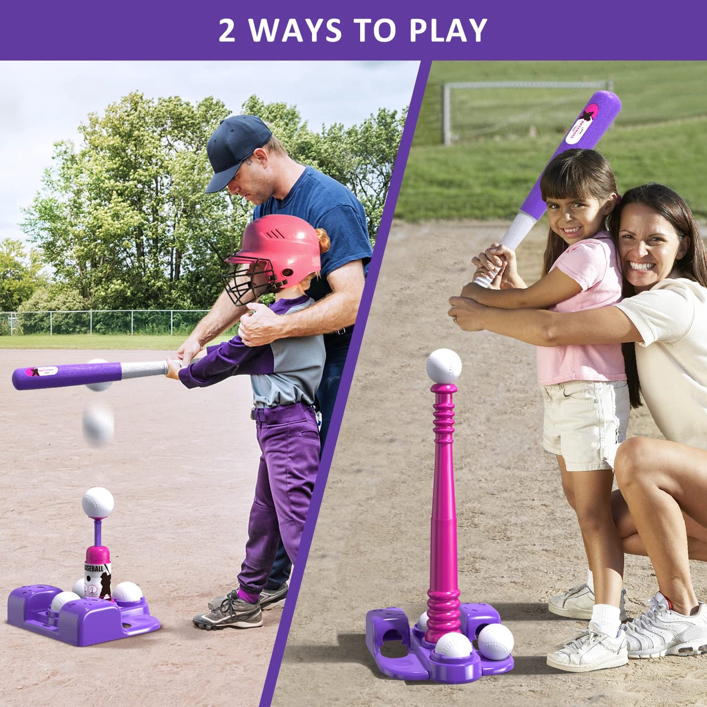 QDRAGON 2-in-1 T Ball Set for Kids 3-5 & 5-8 | Automatic Pitching Machine & Adjustable Bat Stand