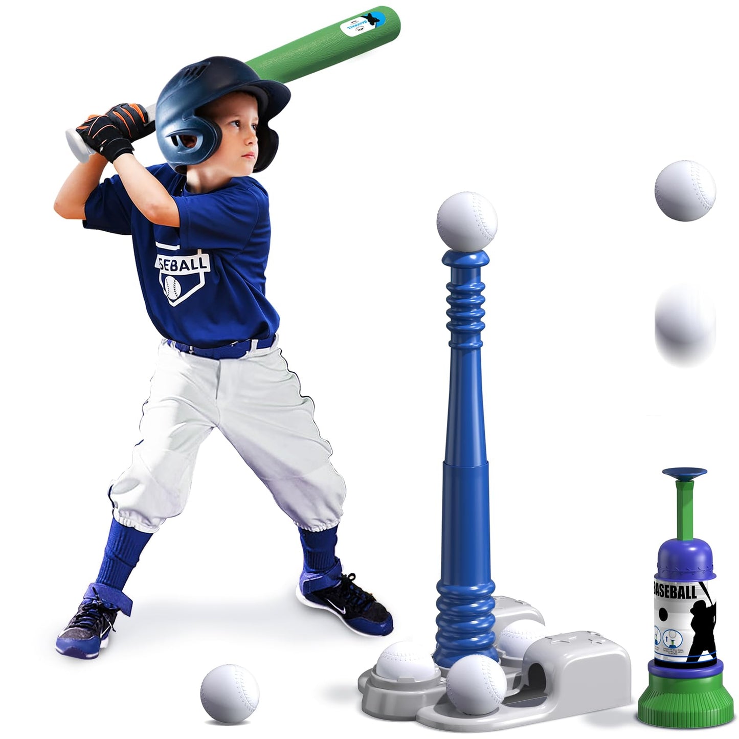 QDRAGON 2-in-1 T Ball Set for Kids 3-5 & 5-8 – Adjustable Tee & Automatic Pitching Machine