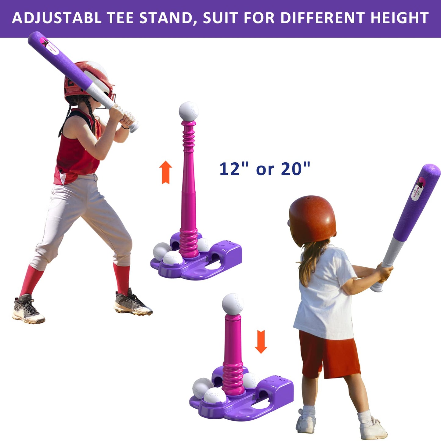 QDRAGON 2-in-1 T Ball Set for Kids 3-5 & 5-8 | Automatic Pitching Machine & Adjustable Bat Stand