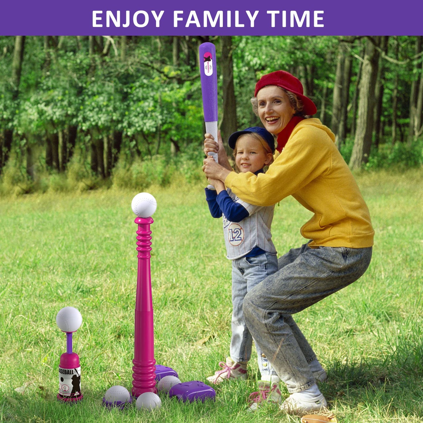 QDRAGON 2-in-1 T Ball Set for Kids 3-5 & 5-8 | Automatic Pitching Machine & Adjustable Bat Stand