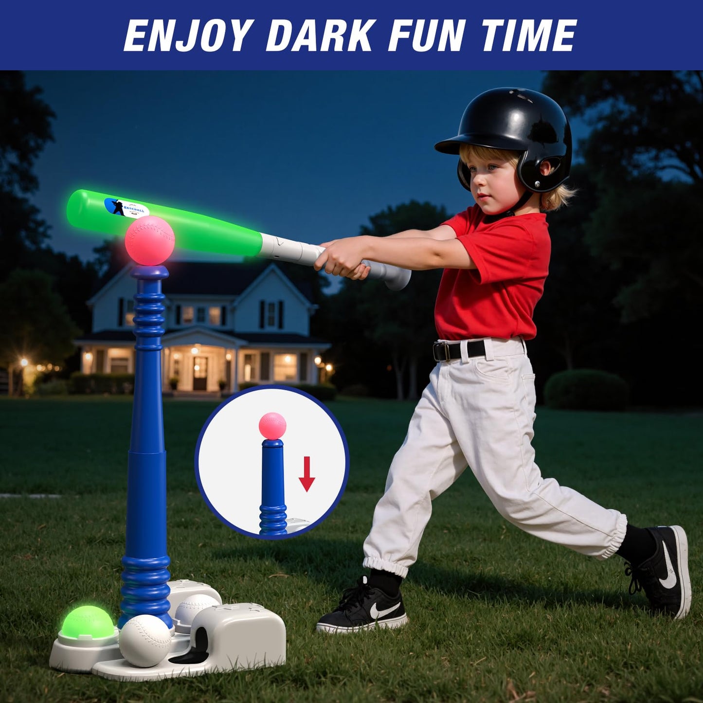 QDRAGON LED Tball Set for Kids 3-8 – Glow-in-the-Dark Tee Ball, All-in-One Outdoor Toy