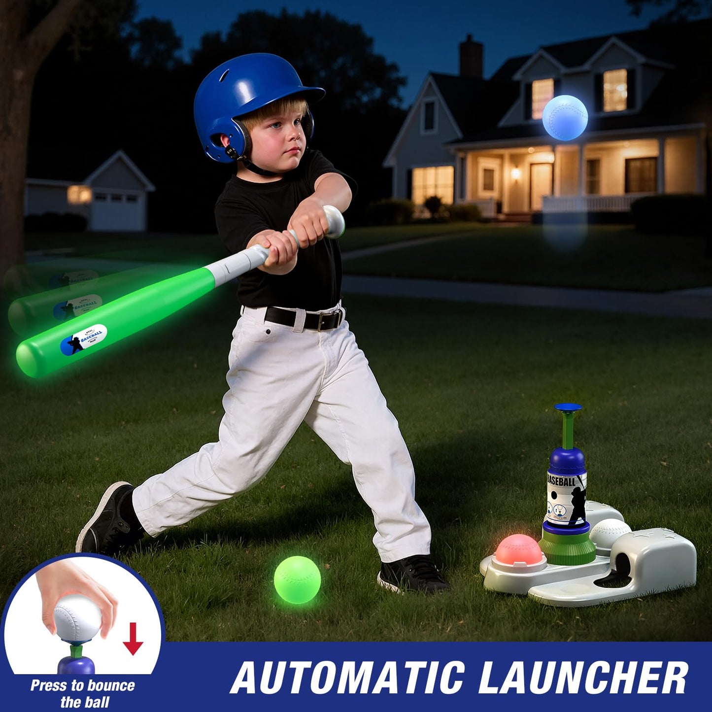 QDRAGON LED Tball Set for Kids 3-8 – Glow-in-the-Dark Tee Ball, All-in-One Outdoor Toy