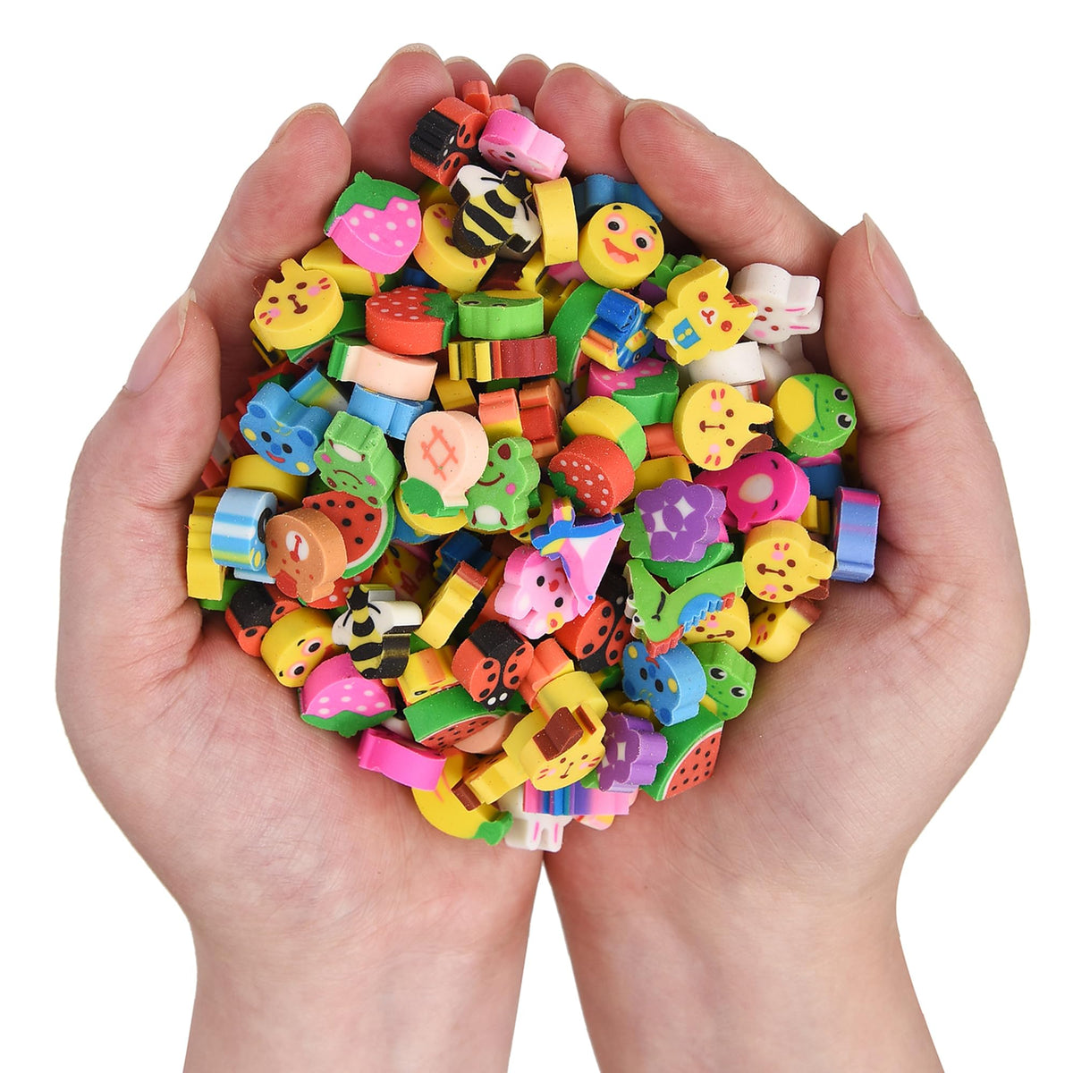 QDXATIVP 300PCS Mini Cute Pencil Erasers – Animals & Fruits Bulk for Back to School Gift