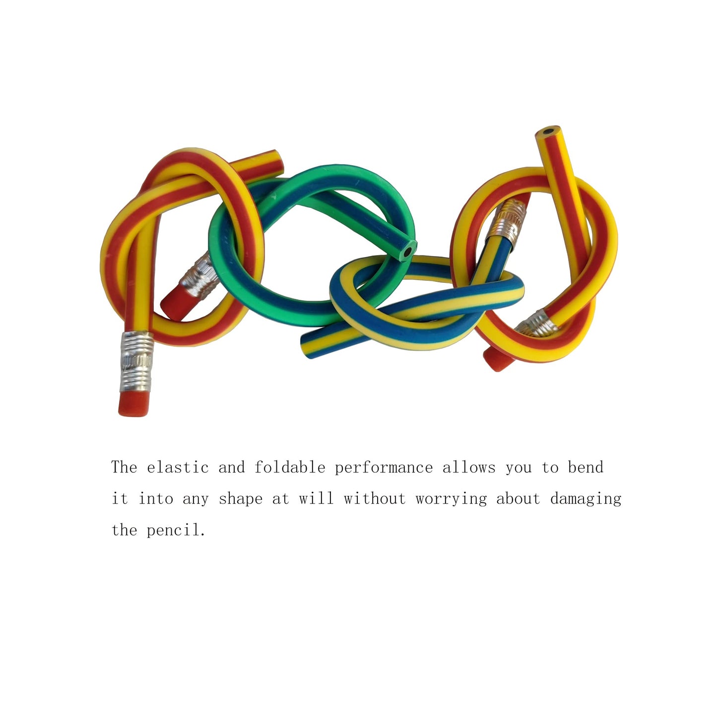 QDXATIVP 40PCS Colorful Stripe Flexible Bendable Pencils with Erasers