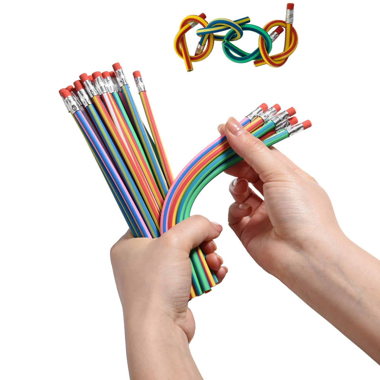 QDXATIVP 40PCS Colorful Stripe Flexible Bendable Pencils with Erasers