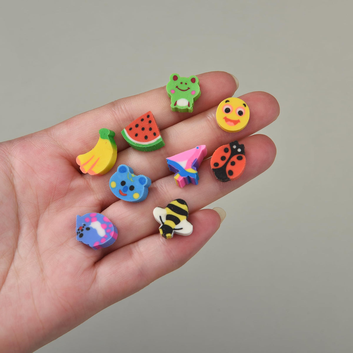 QDXATIVP 300PCS Mini Cute Pencil Erasers – Animals & Fruits Bulk for Back to School Gift