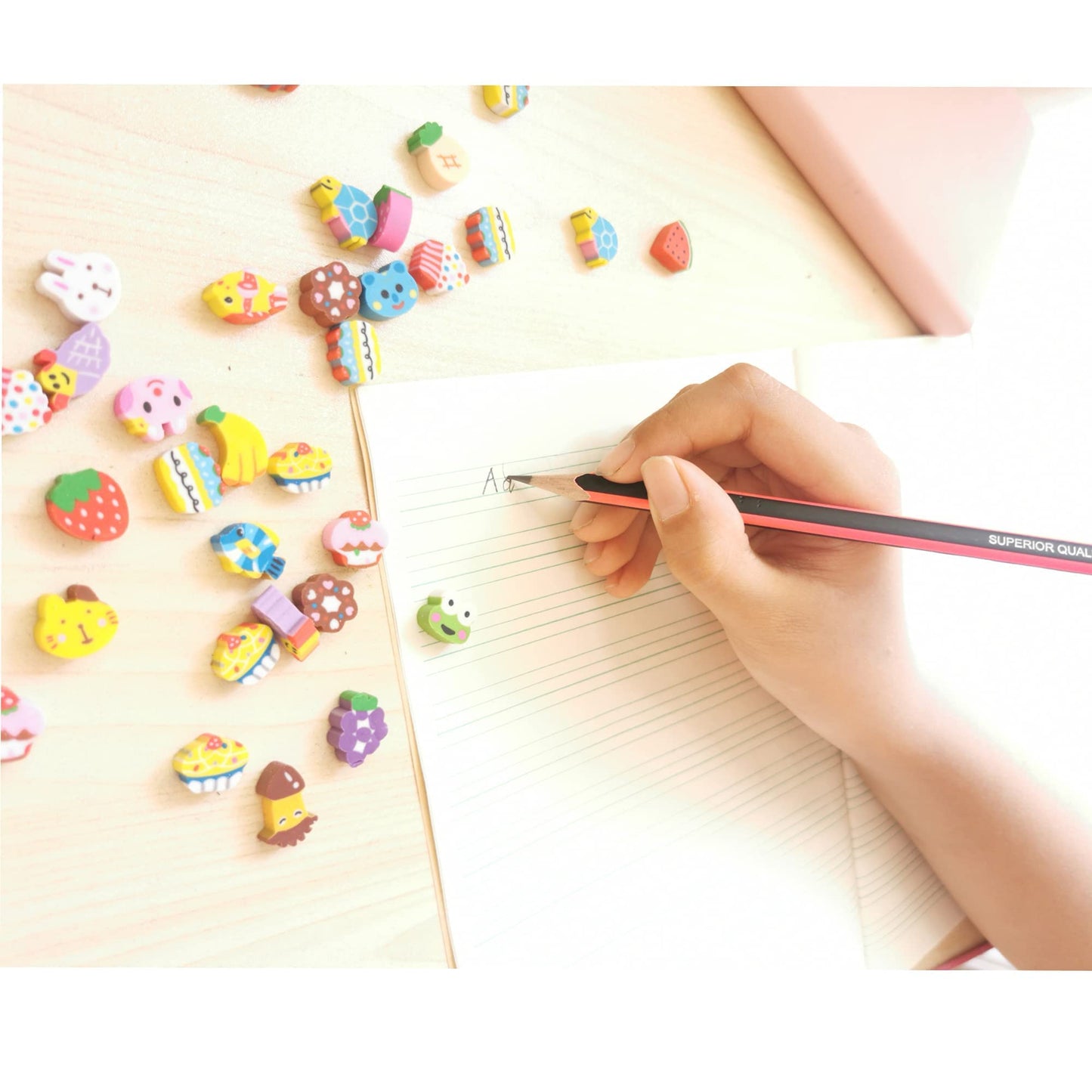QDXATIVP 300PCS Mini Cute Pencil Erasers — Fruits, Animals, Numbers, Cakes & Smiling Faces
