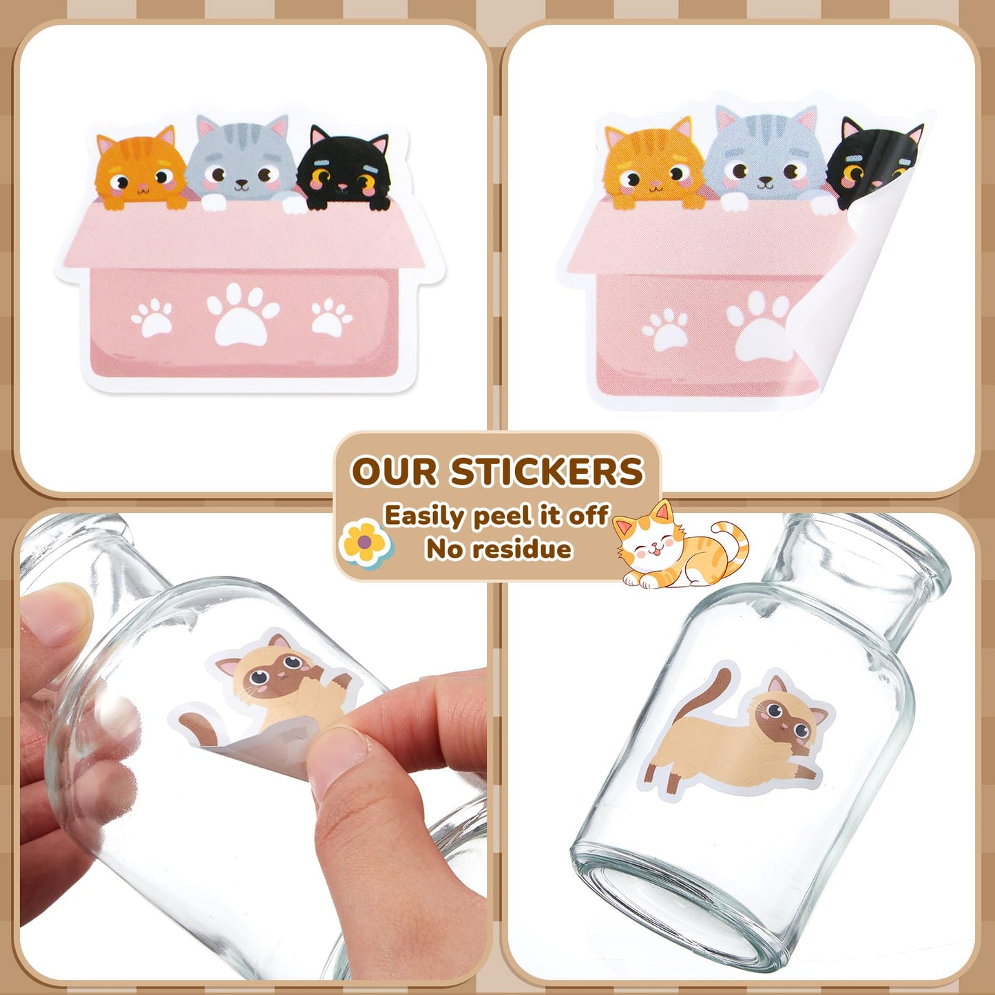 Qeeenar 1 Roll Cat Stickers – 500 Pcs Multicolor Kawaii Decals for School, Office, Party Favors