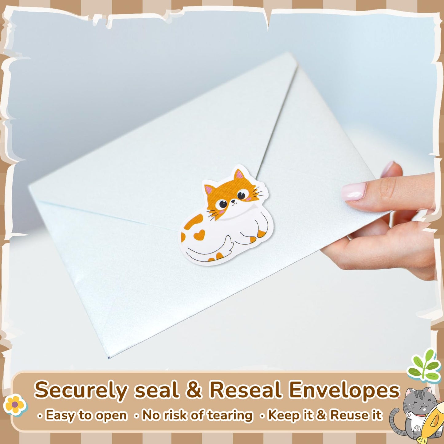 Qeeenar 1 Roll Cat Stickers – 500 Pcs Multicolor Kawaii Decals for School, Office, Party Favors