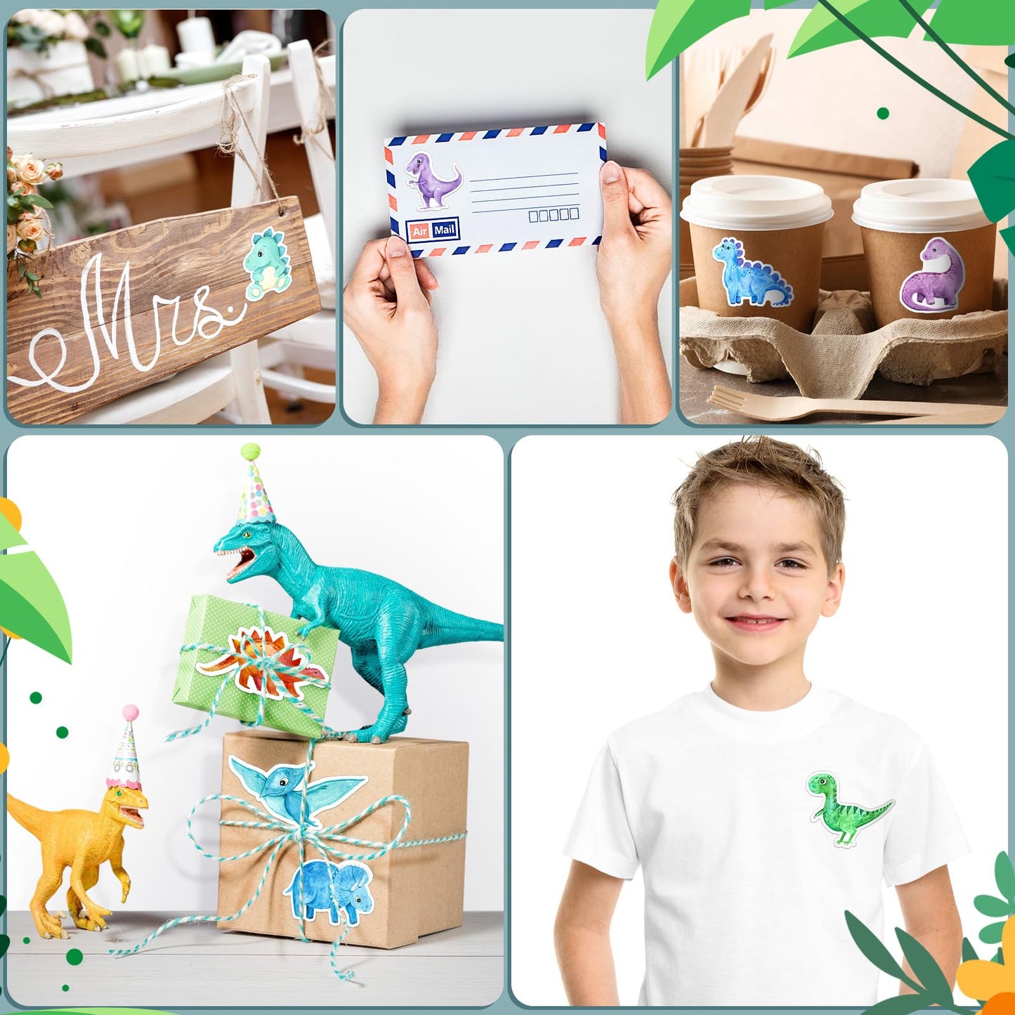 Qeeenar 1 Roll Dinosaur Stickers – 500 Pcs Watercolor Dino Designs for Party Favors & Rewards