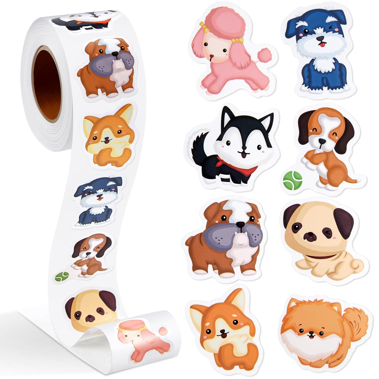 Qeeenar 1 Roll Dog Stickers – 500 Watercolor Stickers for Crafts & Party Favors