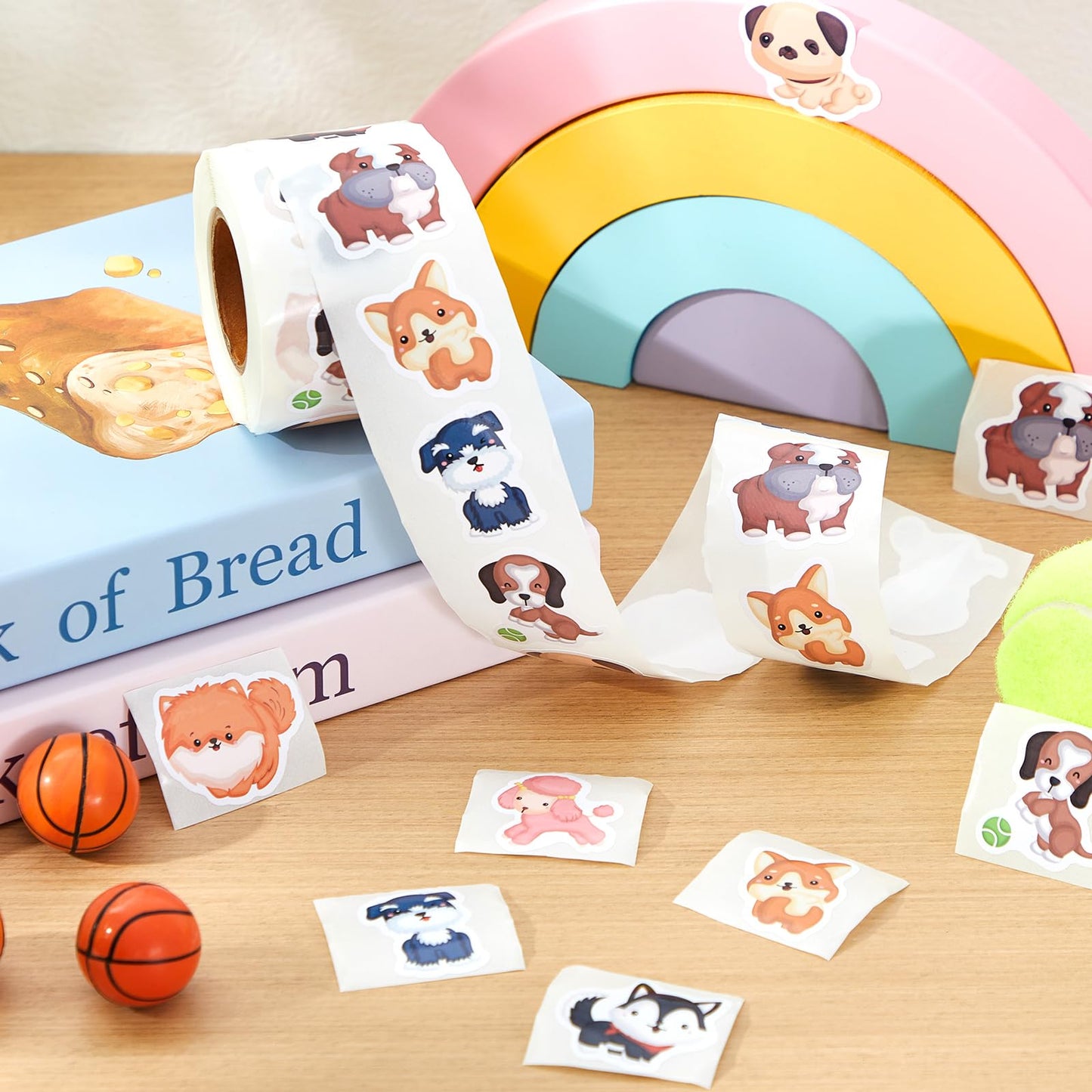 Qeeenar 1 Roll Dog Stickers – 500 Watercolor Stickers for Crafts & Party Favors
